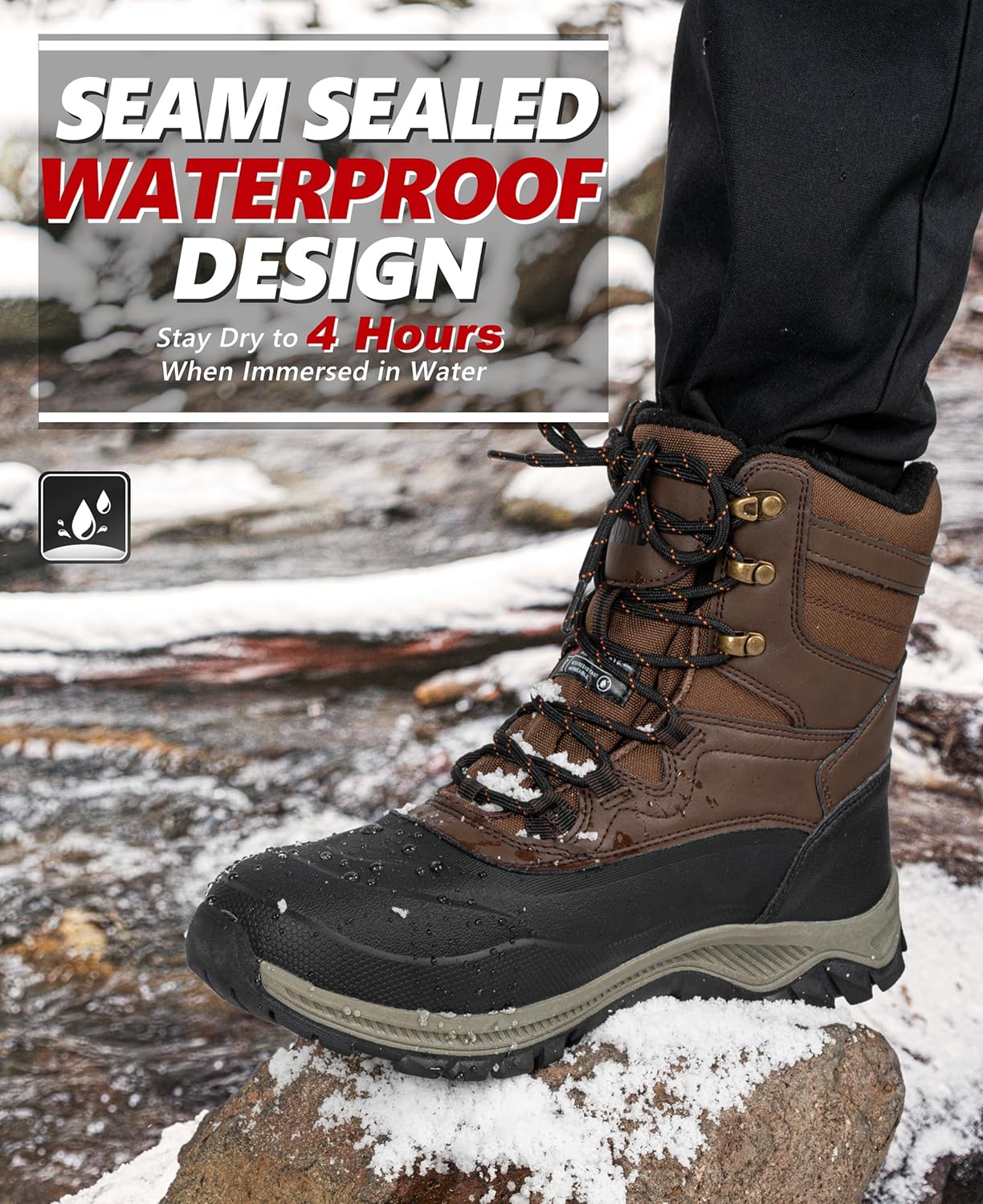 Alternative view of R CORD Snow Boots for Men Waterproof Insulated Mens Snow Boots Winter Boots for Men Winter Hiking Shoes High Traction Men's Military Tactical Boots
