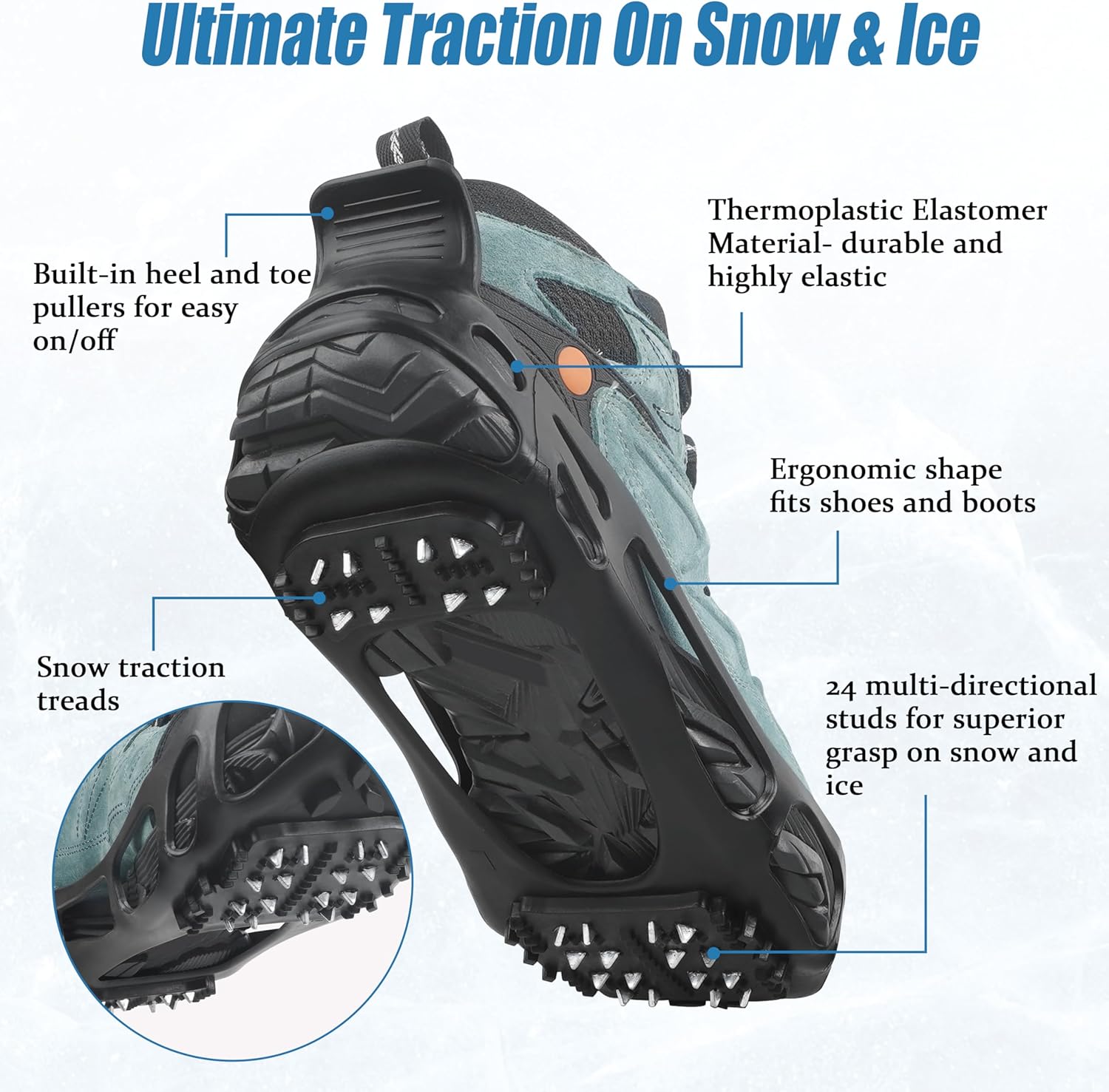 Alternative view of Ice Cleats Snow Traction Cleats Crampon for Walking on Snow and Ice Non-Slip Overshoe Rubber Anti Slip Crampons Slip-on Stretch Footwear
