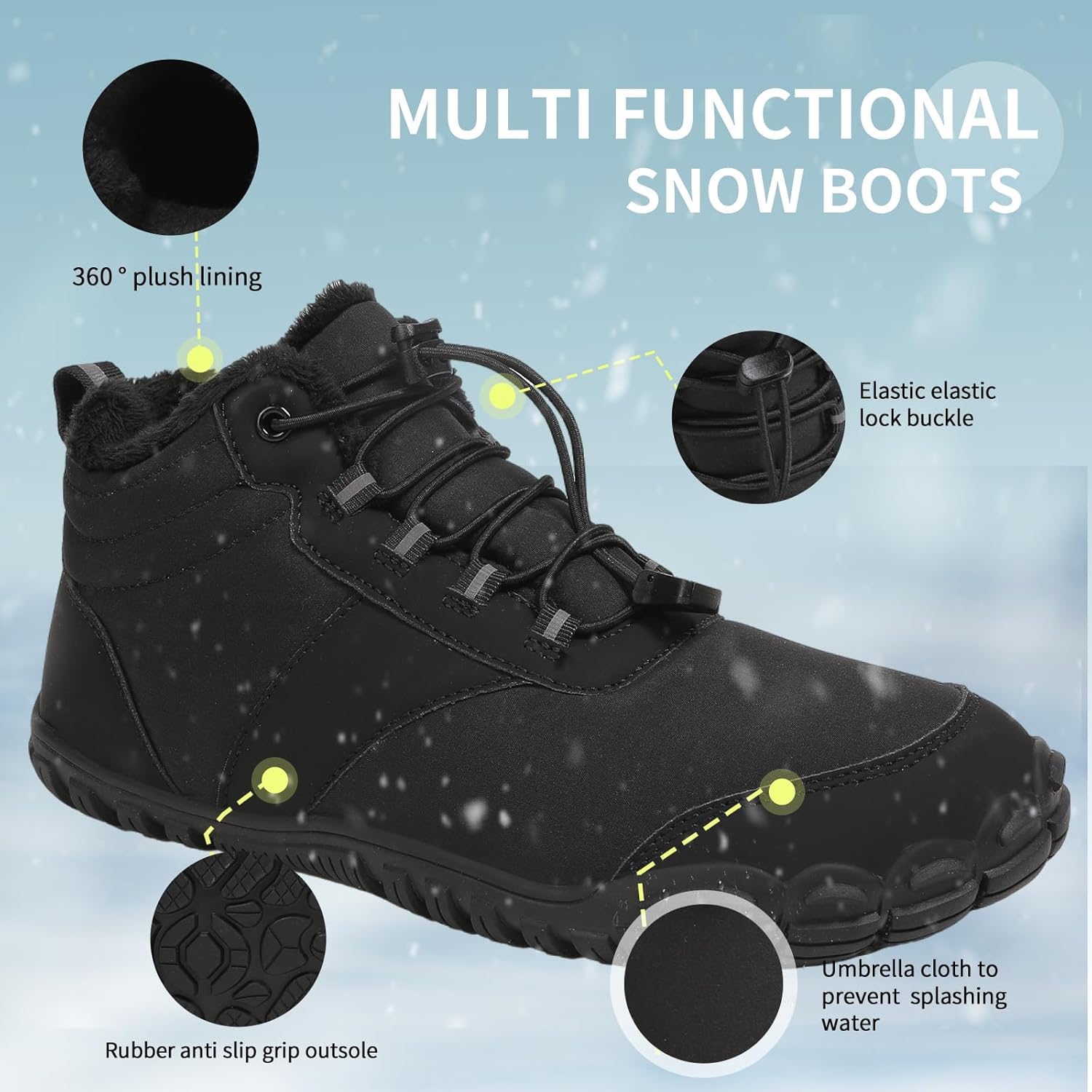 SIOSNETA Winter Hike Barefoot Boots,Warm Zero Drop Snow Boot Slip On Barefoot Footwear - Minimalist Warm zero Drop, Non-Slip Snow Boots, Wide Fit Barefoot Boots for Women & Men