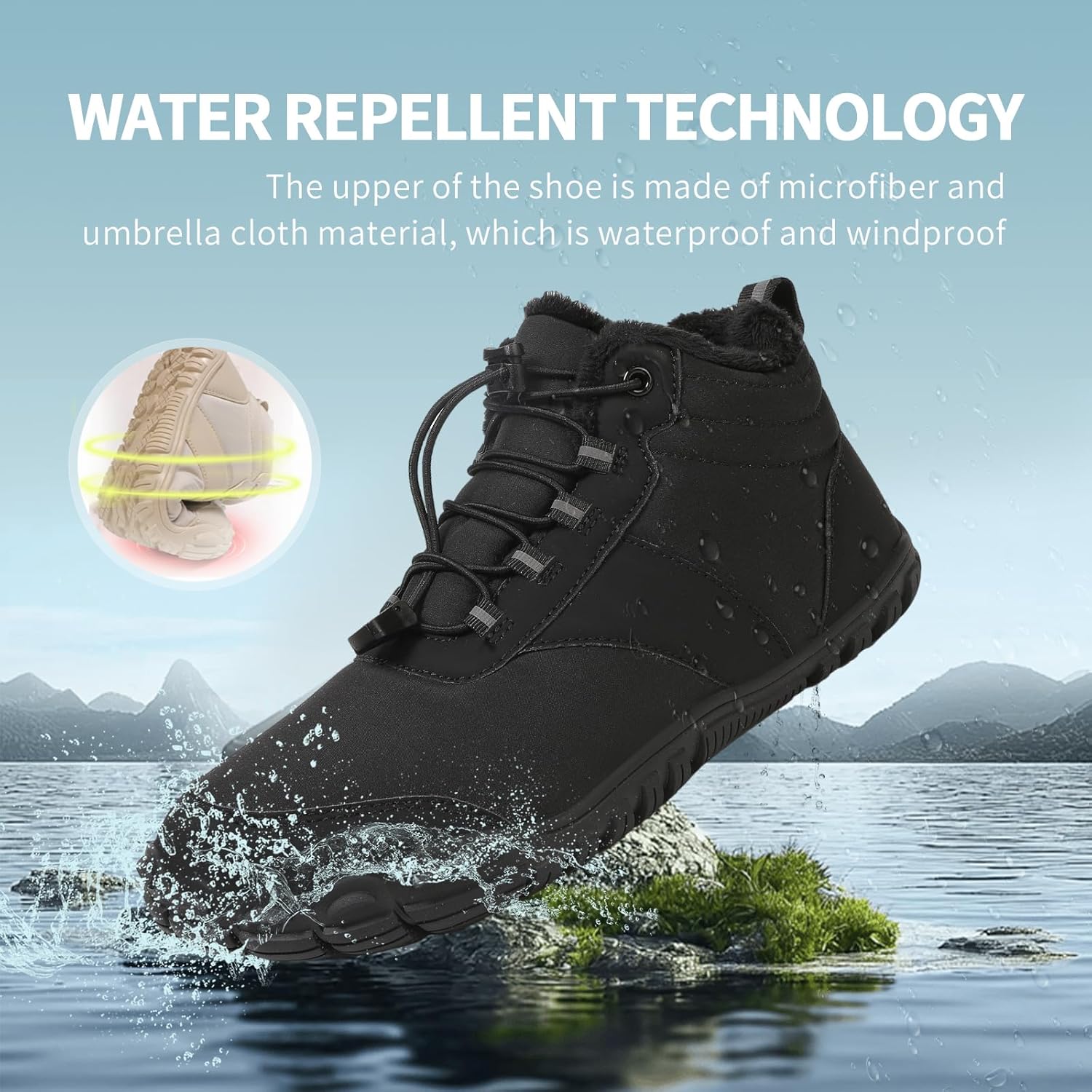 Alternative view of SIOSNETA Winter Hike Barefoot Boots,Warm Zero Drop Snow Boot Slip On Barefoot Footwear - Minimalist Warm zero Drop, Non-Slip Snow Boots, Wide Fit Barefoot Boots for Women & Men