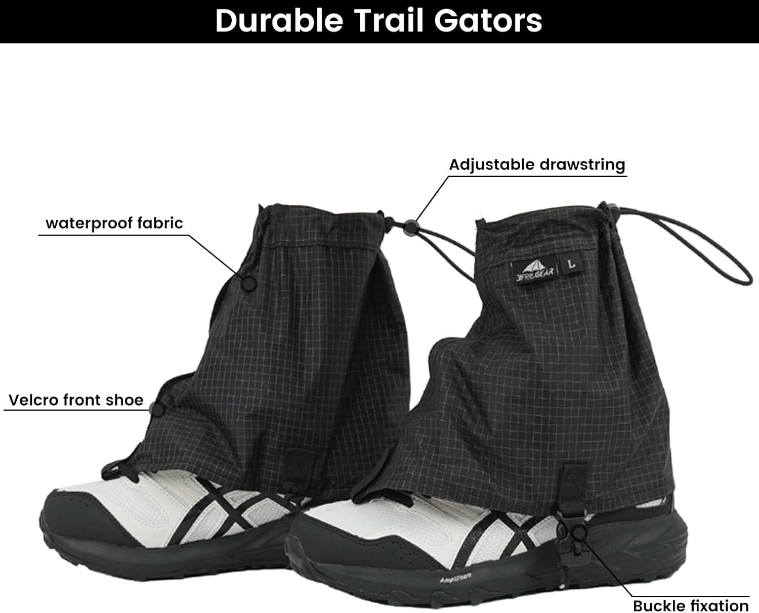 3FULGEAR Ultralight Gaiters Waterproof Snow for Hiking Shoes, Lightweight & Adjustable Hiking Boot Gaiters for Men & Women, Leg Gaiters for Skiing, Walking, Climbing, Hunting, Snowshoeing