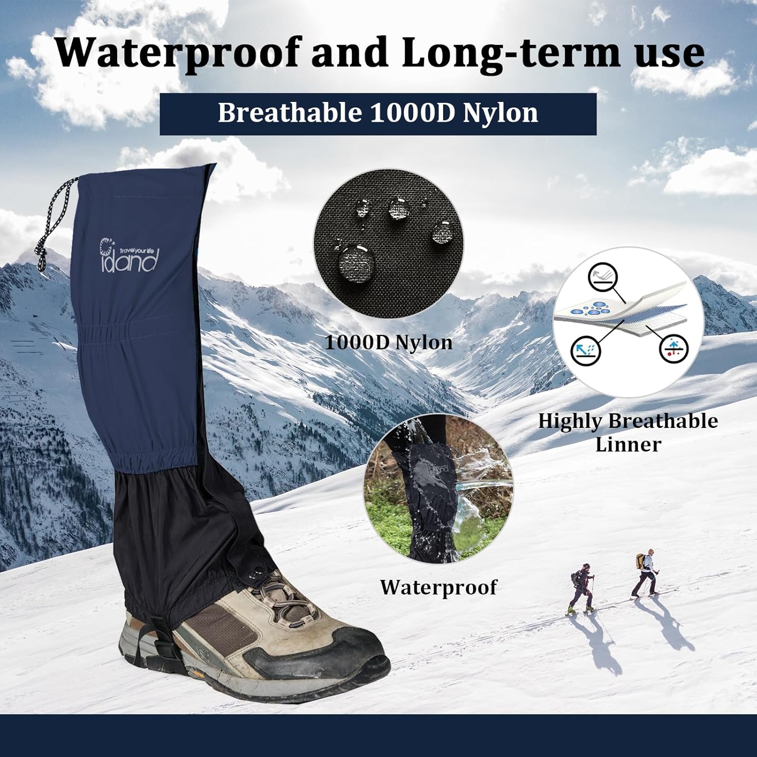 Alternative view of IDAND Leg Gaiters Waterproof Snow Boot Gaiters for Snowshoeing, Hiking, Hunting, Running, Motorcycle Anti-Tear Oxford Fabric, TPU Instep Belt Metal Shoelace Hook for Outdoor