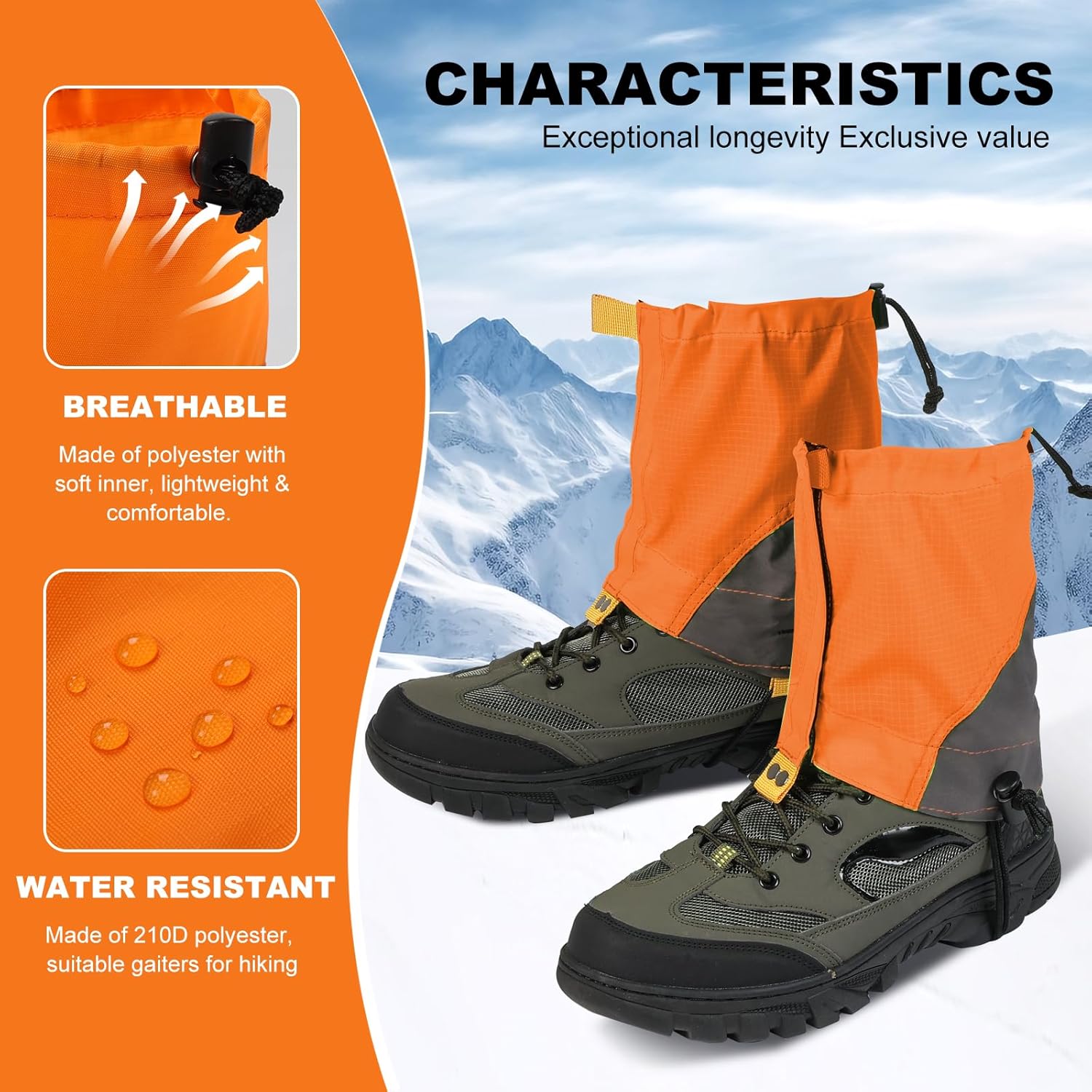 Waterproof Gators for Hiking Boots and Shoes Lightweight Adjustable Leg Gaiters for Men Women Gaiters for Hiking Snowshoeing