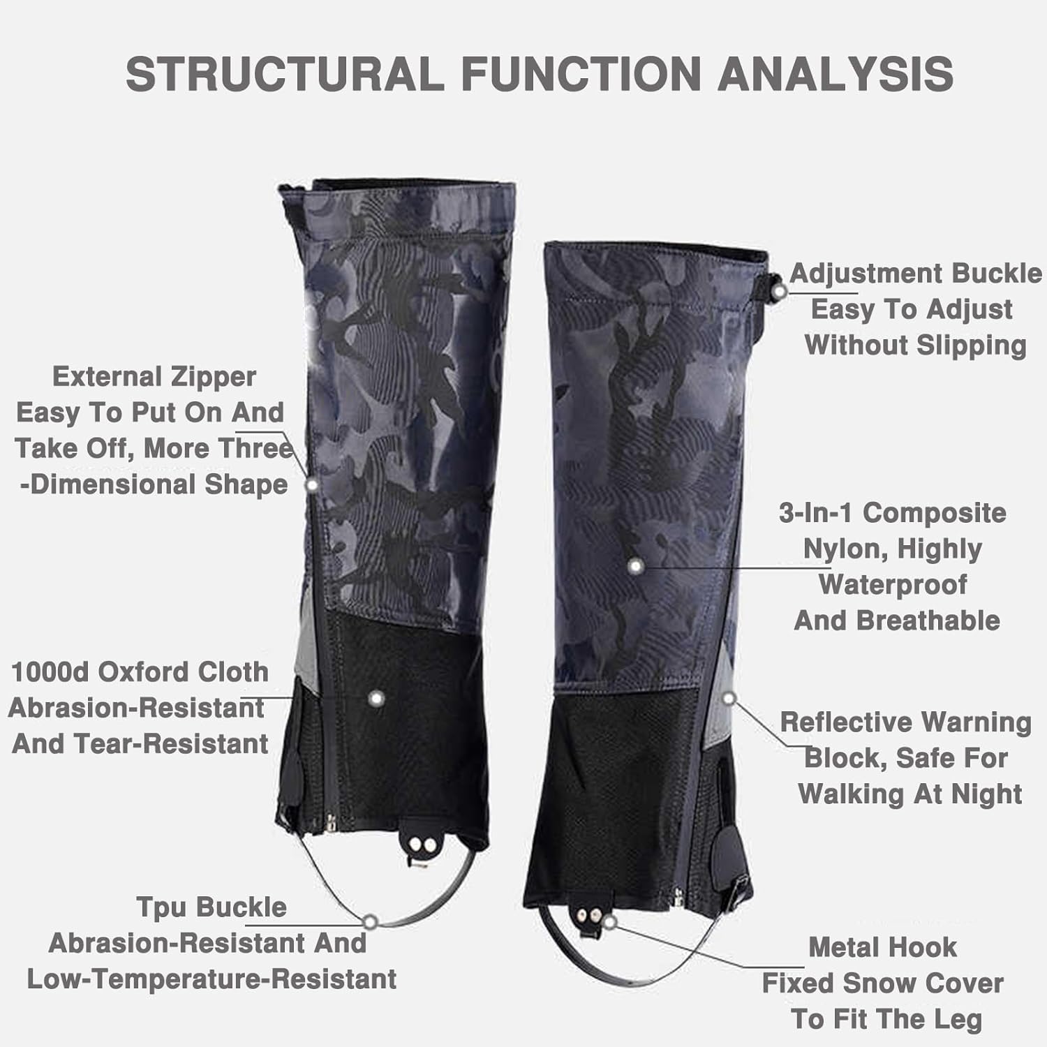 Alternative view of UGTFFT Snow Boots Hiking Leggings Adjustable Breathable Gaiters Snow Gaiters Ski Leggings,Zipper Design TPU Buckle Strap,Suitable for Snowshoeing Hiking Mountaineering