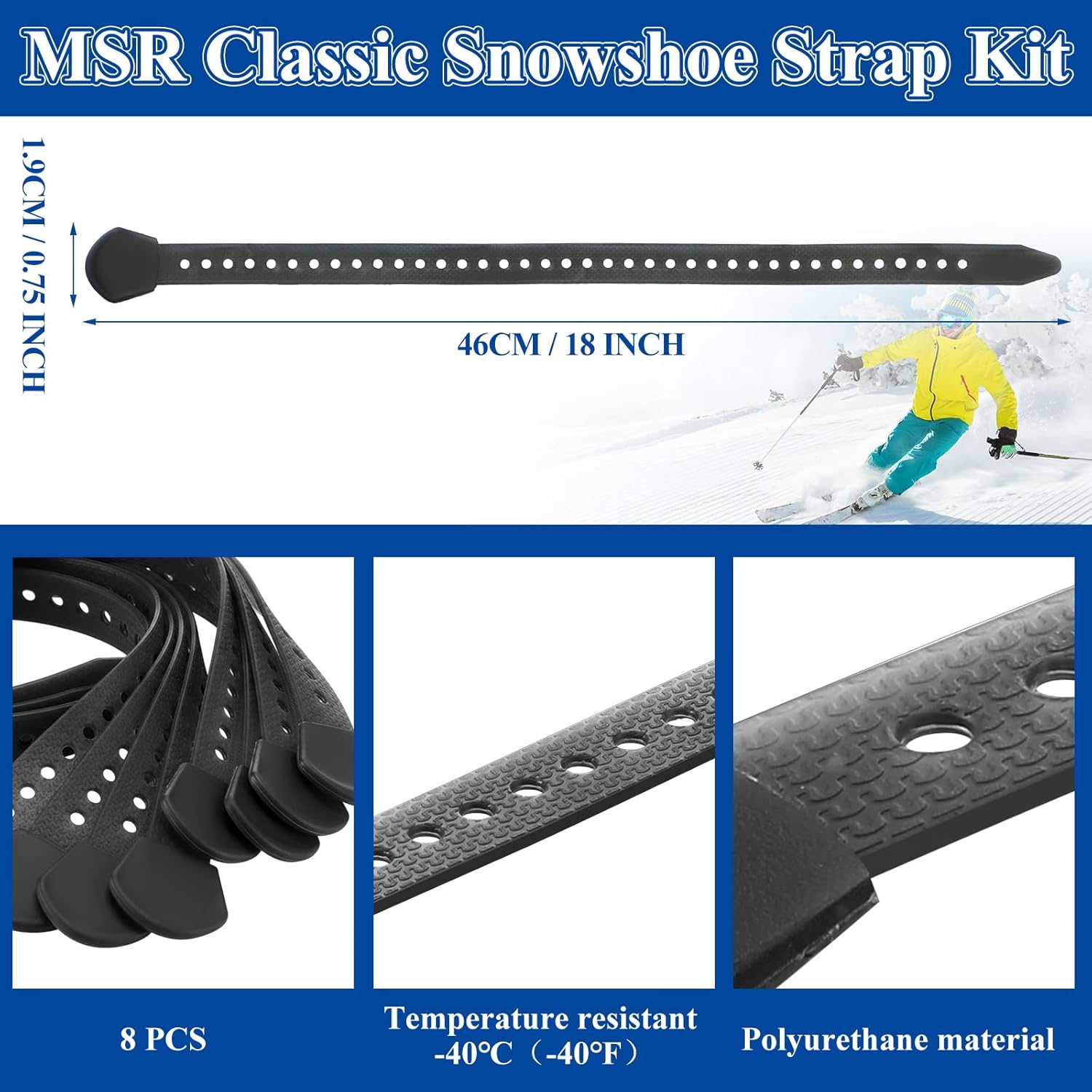 Vincreem 18" Classic Snowshoe Strap Kit Black Skiing Boot Wraps Ties Adjustable Snowshoes Replacement Straps for Skiing