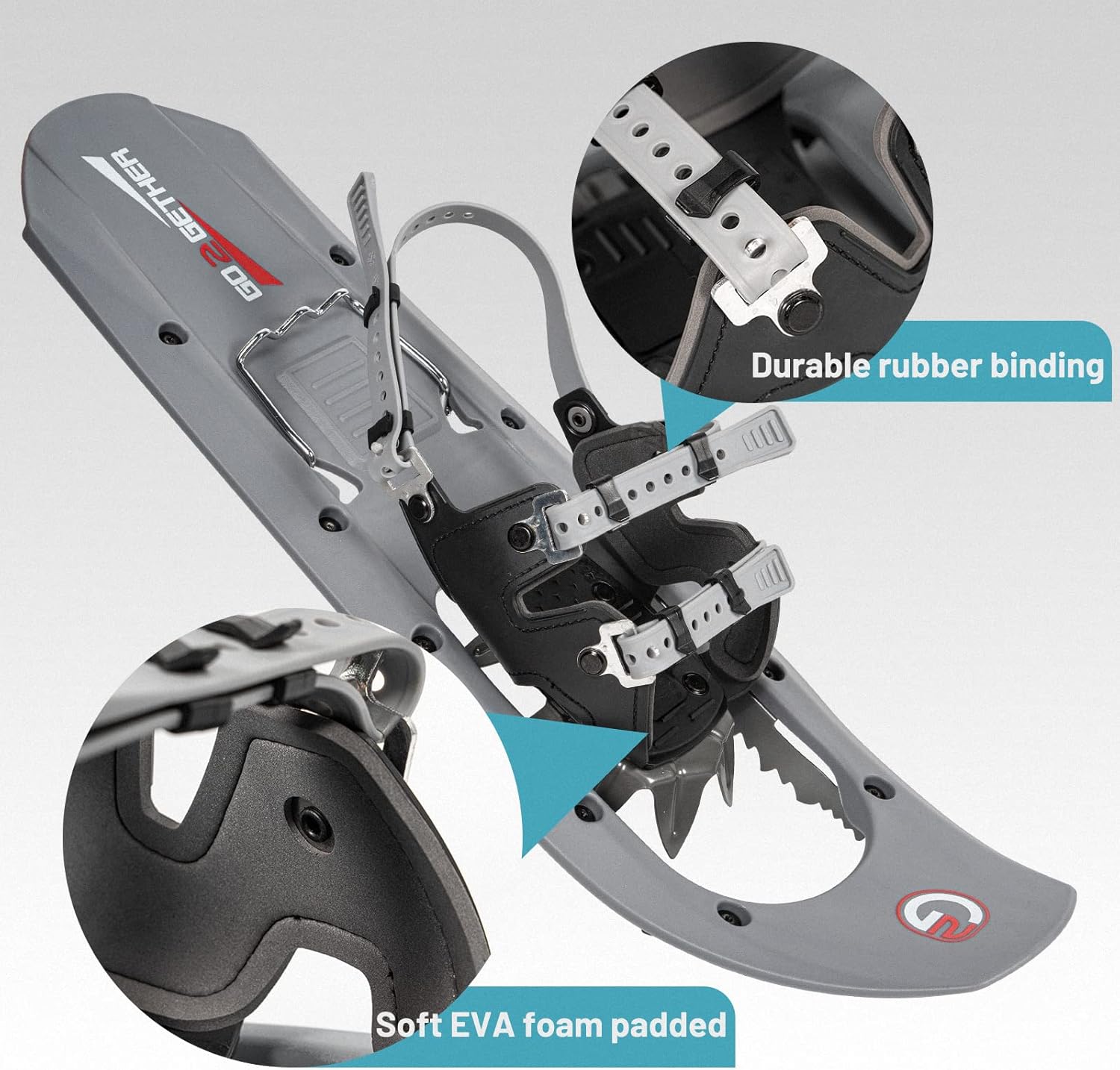 G2 23/25/30 Inch Mountain Terrain Snowshoes with Trekking Poles Set, Special Steel Traction Rails, EVA Foam Padded, Flexible Pivot Bar, Tote Bag, Grey/Blue/Red Available