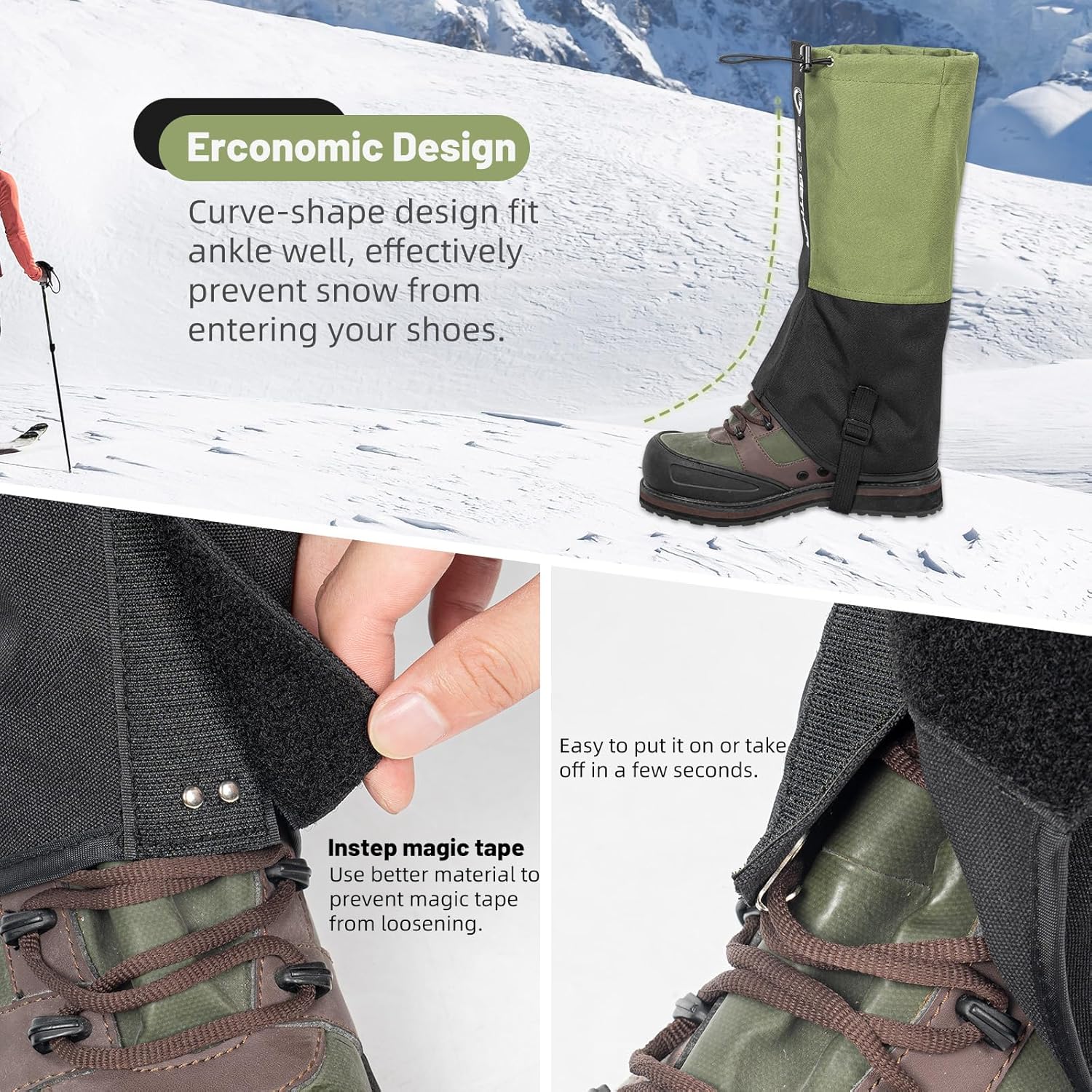 Alternative view of G2 GO2GETHER Leg Gaiters u2013 Waterproof and Adjustable Snow Boot Gaiters for Hiking, Walking, Hunting, Mountain Climbing and Snowshoeing