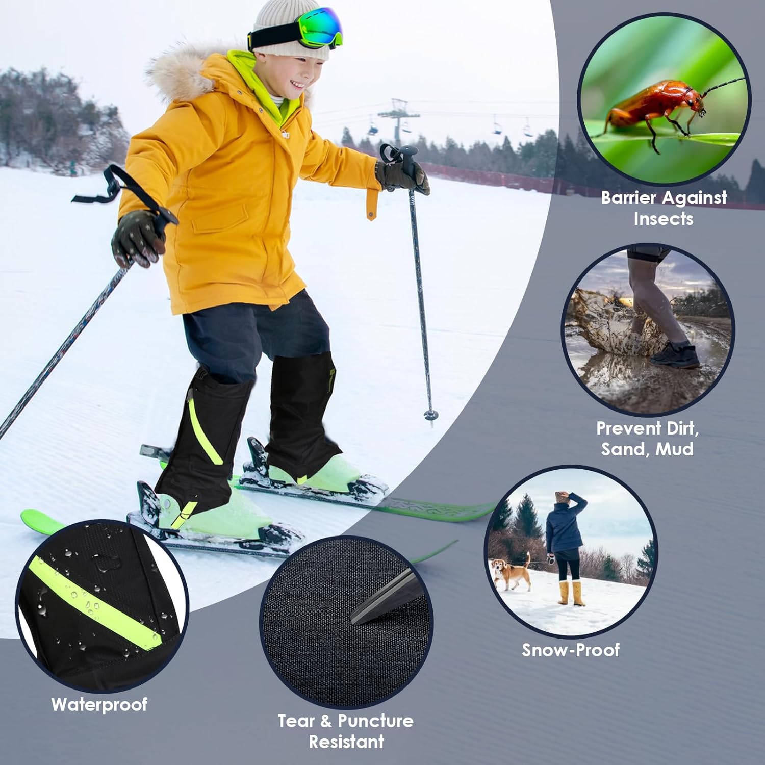 Alternative view of TeqHome Leg Gaiters, Nylon Waterproof Gaiters with Adjustable Drawstring, Outdoor Hunting Gaiters with Breathable Mesh, for Hiking Hunting Climbing Snowshoeing, Boot Gaiters for Women Men