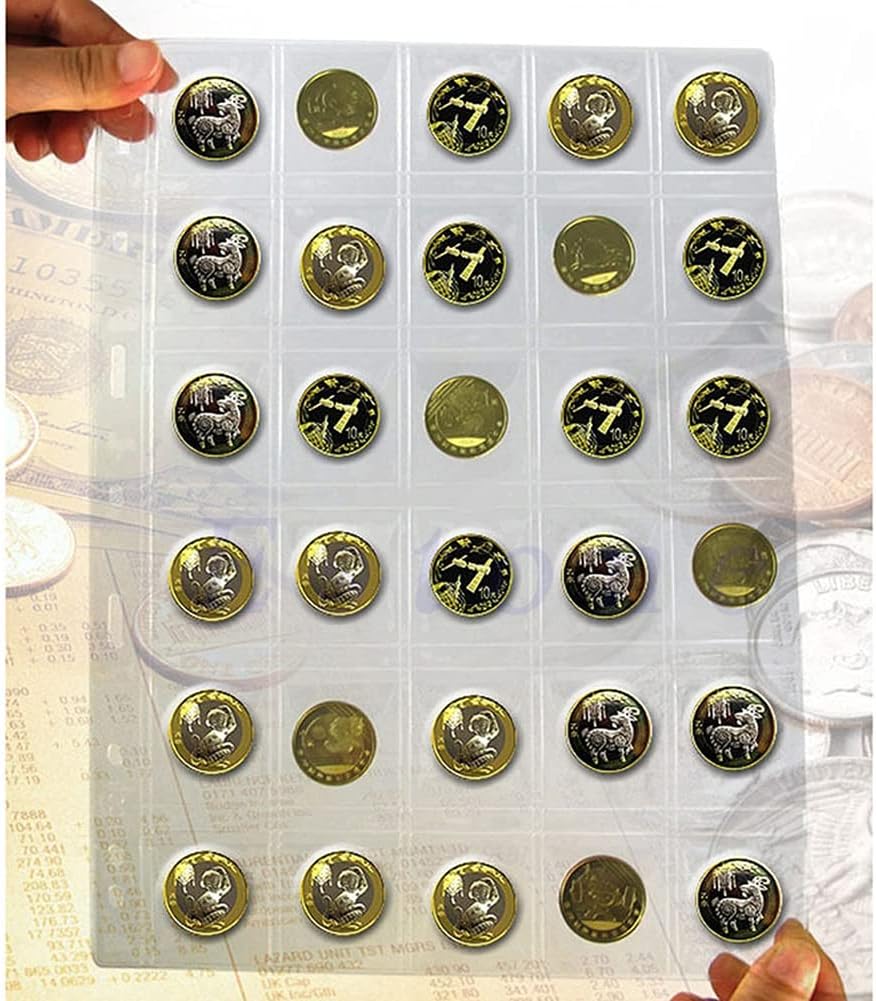 30-Pocket Coin Pocket Pages, AITIME Stander 9-Holes Coin Sleeves Holders for Collectors, 10 Sheets Nickle Dime Quarter Storage Book Refills to Insert Small Coin Stamp Collection