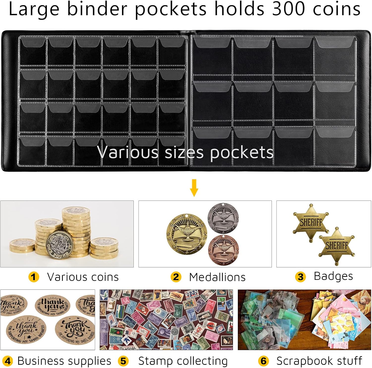 Alternative view of Coin Collection Supplies Holder Book for Collectors, 300 Pockets Coin Collection Organizer Storage Box Case Album for 20/25/ 27/30/ 38mm Coins- Blue