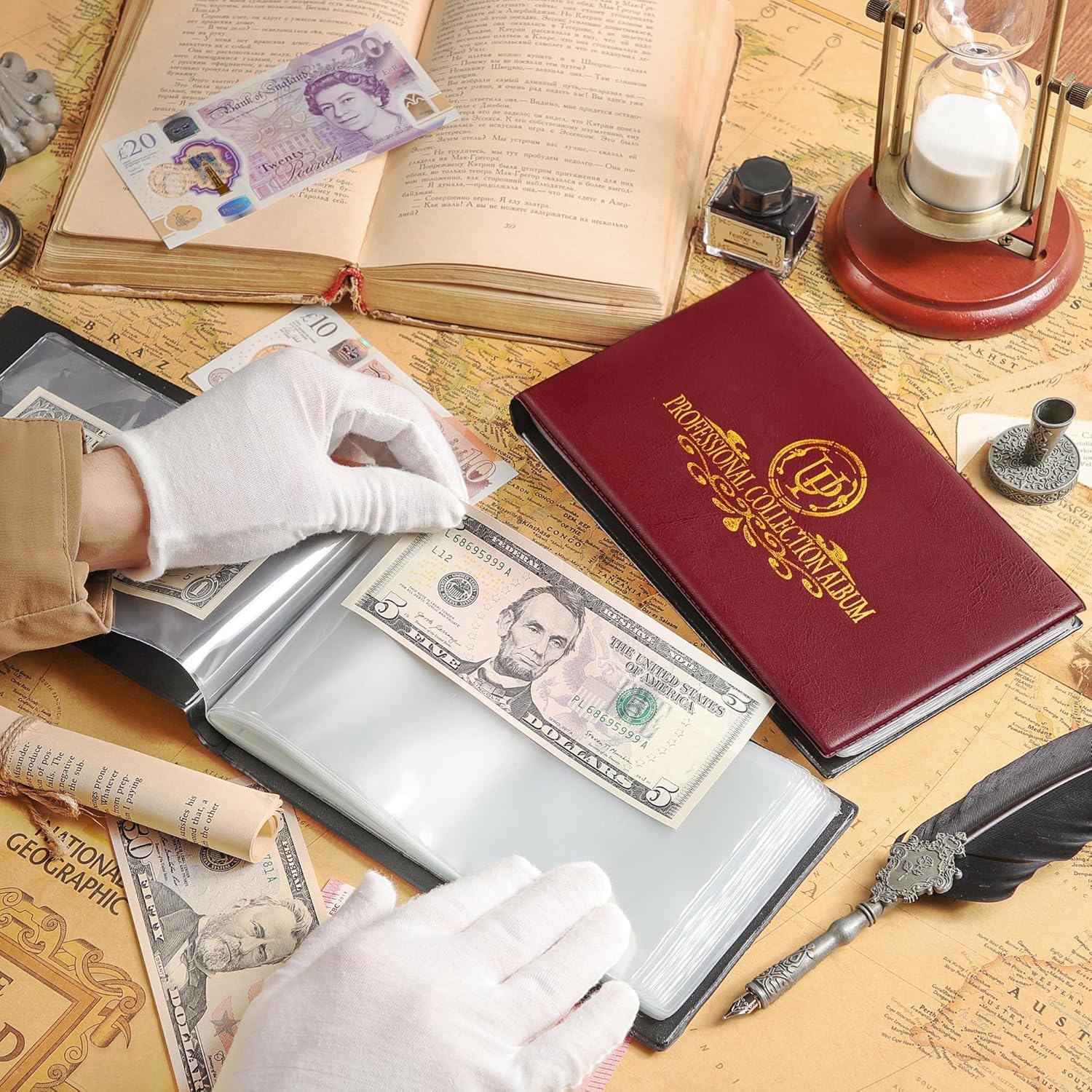 40 Pockets Banknote Collecting Album - 20 Sheets Clear Currency Dollar Bill Holders Paper Money Storage Book Collection Supplies Double-Sided Pages AN04RE