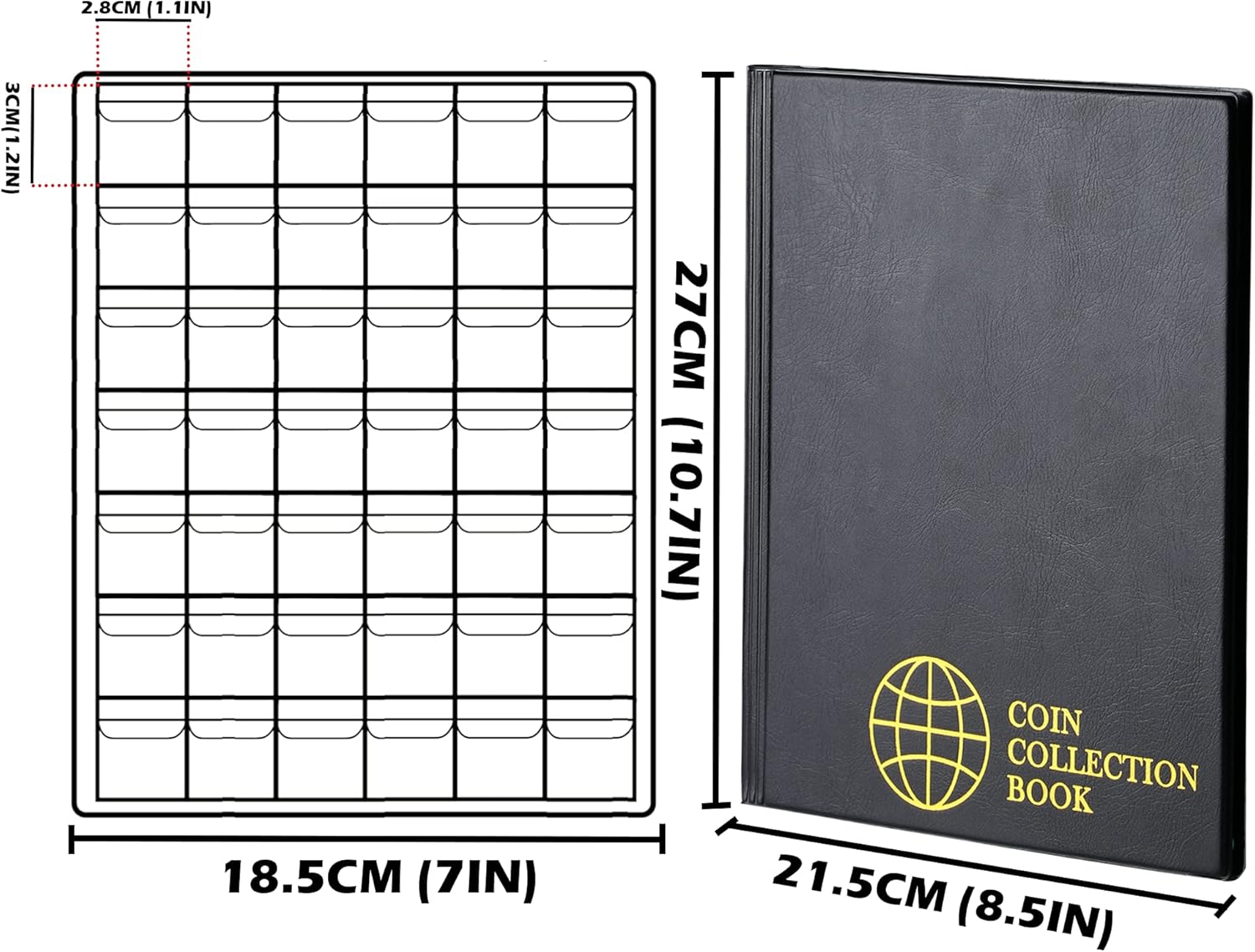 420 Pockets Coin Albums - 28x29 mm/1.1x1.1 inch Pocket Black Coin Book 10 Pages Coin Collection Holder Letter Size Coin Storage Book CS0242BK