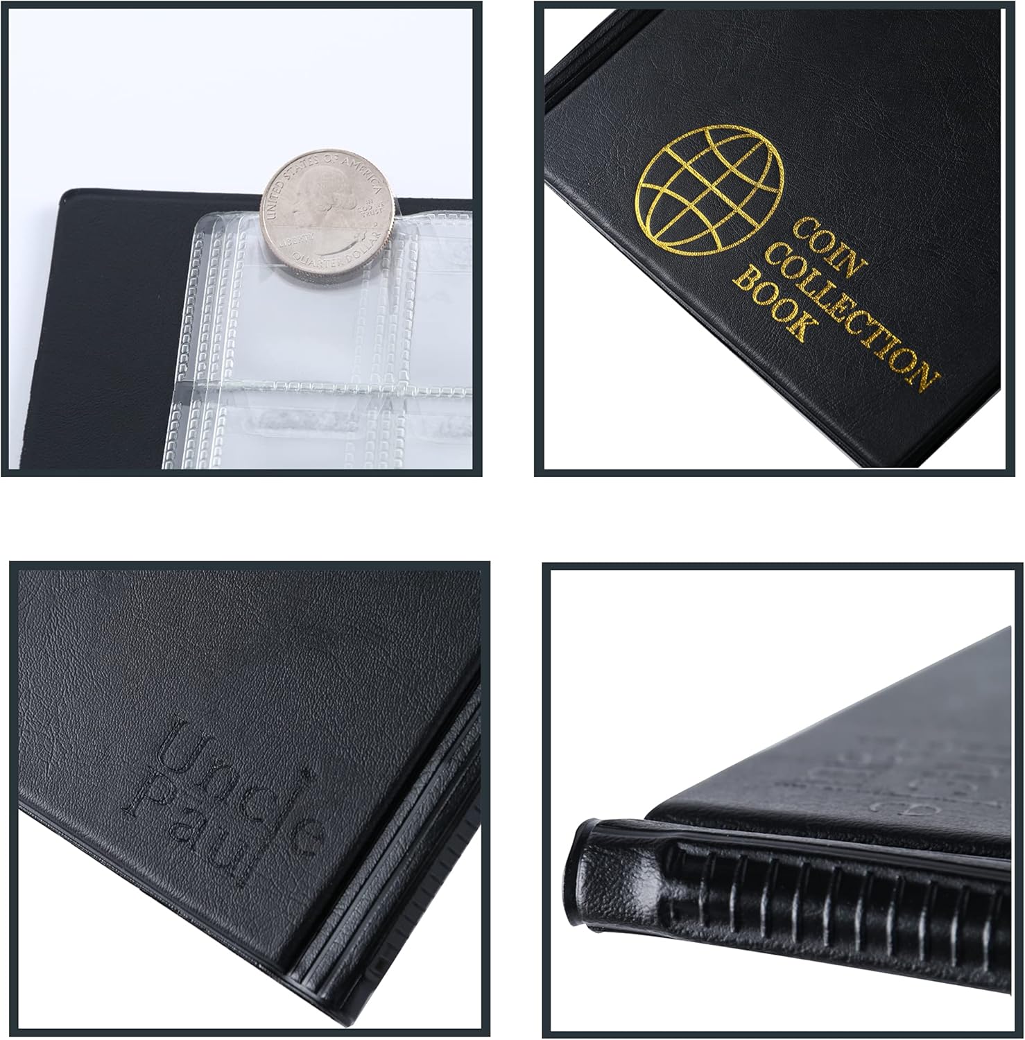 Alternative view of 420 Pockets Coin Albums - 28x29 mm/1.1x1.1 inch Pocket Black Coin Book 10 Pages Coin Collection Holder Letter Size Coin Storage Book CS0242BK