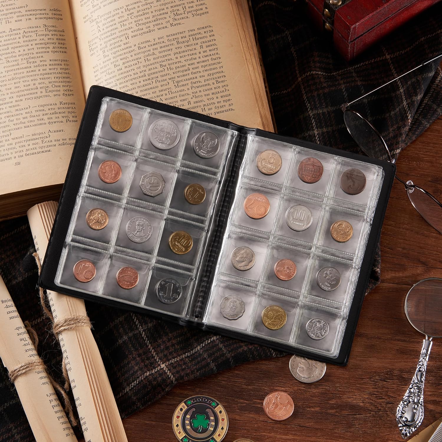 Coin Collection Album - Coin Holder Book Coin Storage Album Money Penny Pocket for Collectors CS01 (Pocket Size 30x30mm/1.2x1.2 in[120 Pockets], Elegant Black)