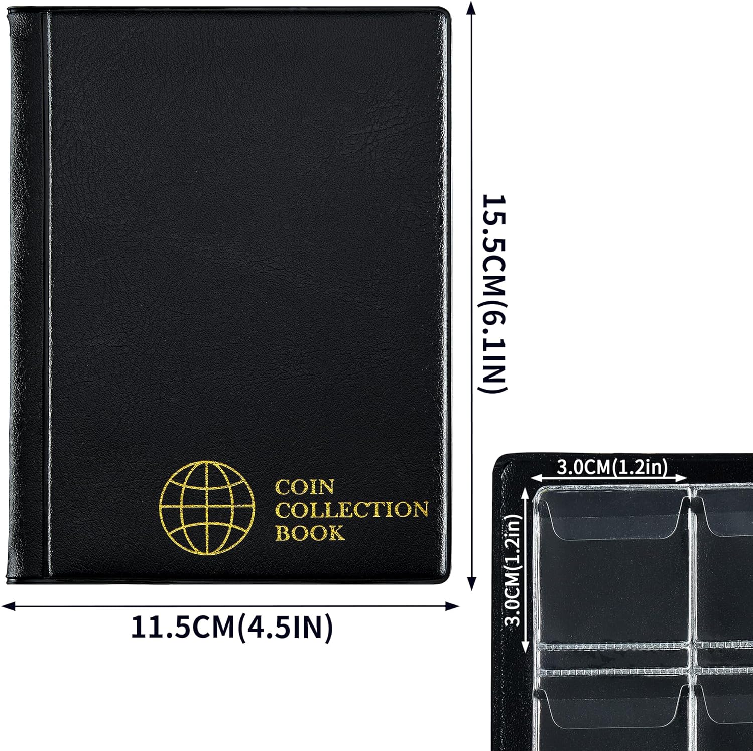 Alternative view of Coin Collection Album - Coin Holder Book Coin Storage Album Money Penny Pocket for Collectors CS01 (Pocket Size 30x30mm/1.2x1.2 in[120 Pockets], Elegant Black)