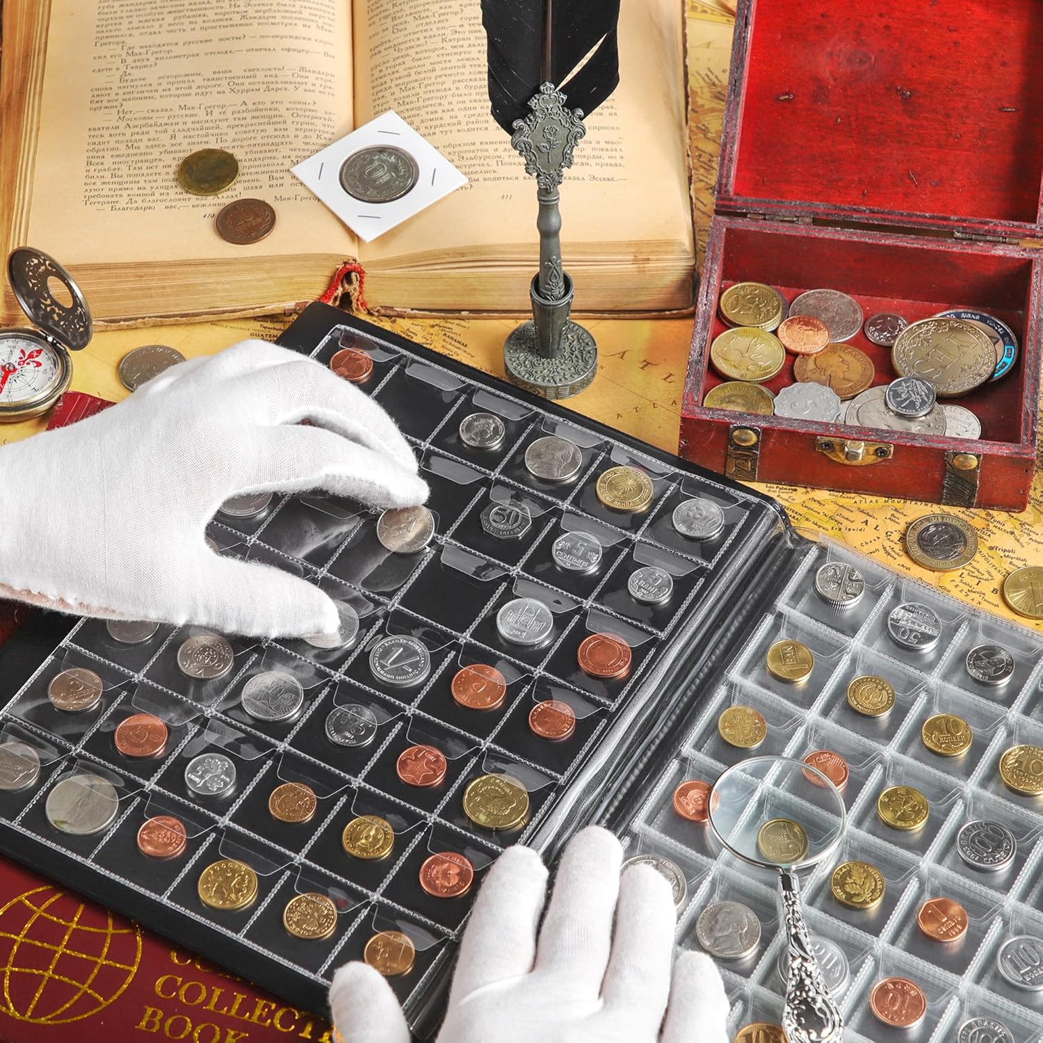 420 Pockets Coin Albums - 28x29 mm/1.1x1.1 inch Pocket Red Coin Book 10 Pages Coin Collection Holder Letter Size Coin Storage Book CS0242RE