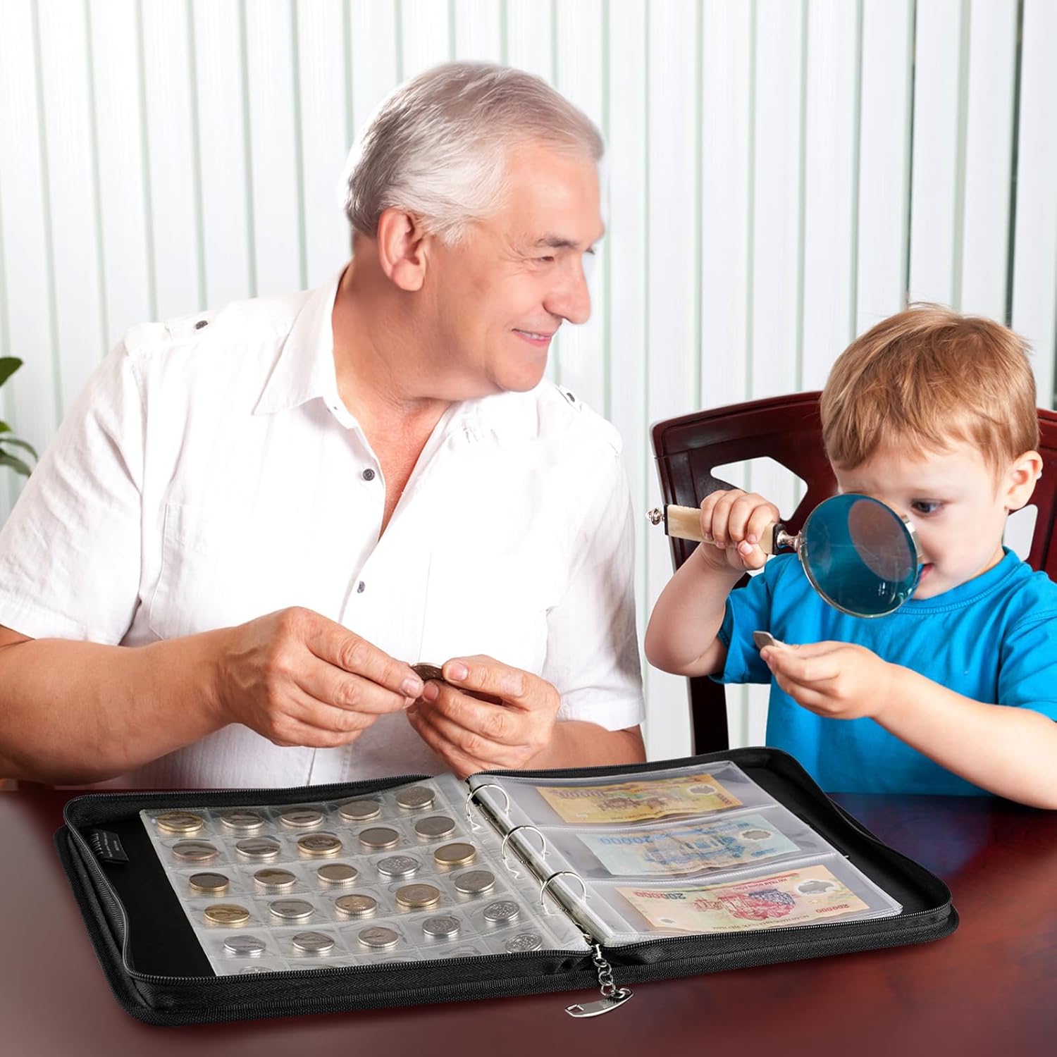 Coin Collection Book Holder for Collectors, Fireproof Coin Collection Supplies with Lock, 320 Pockets Coins Album and 36 Currency Album Storage Organizer, Coins Collector Gifts for Bill, Penny, Black