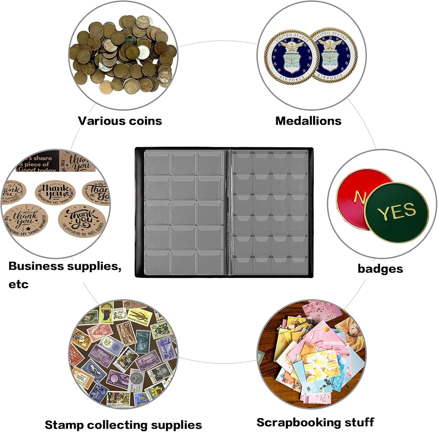 Alternative view of Coin Collection Book Holder Album for Collectors, 300 Pockets Coin Collection Supplies for Different Size Coins Display Sleeves for Money Currency, Pennies, Silver Eagle & Foreign Coins(Black)