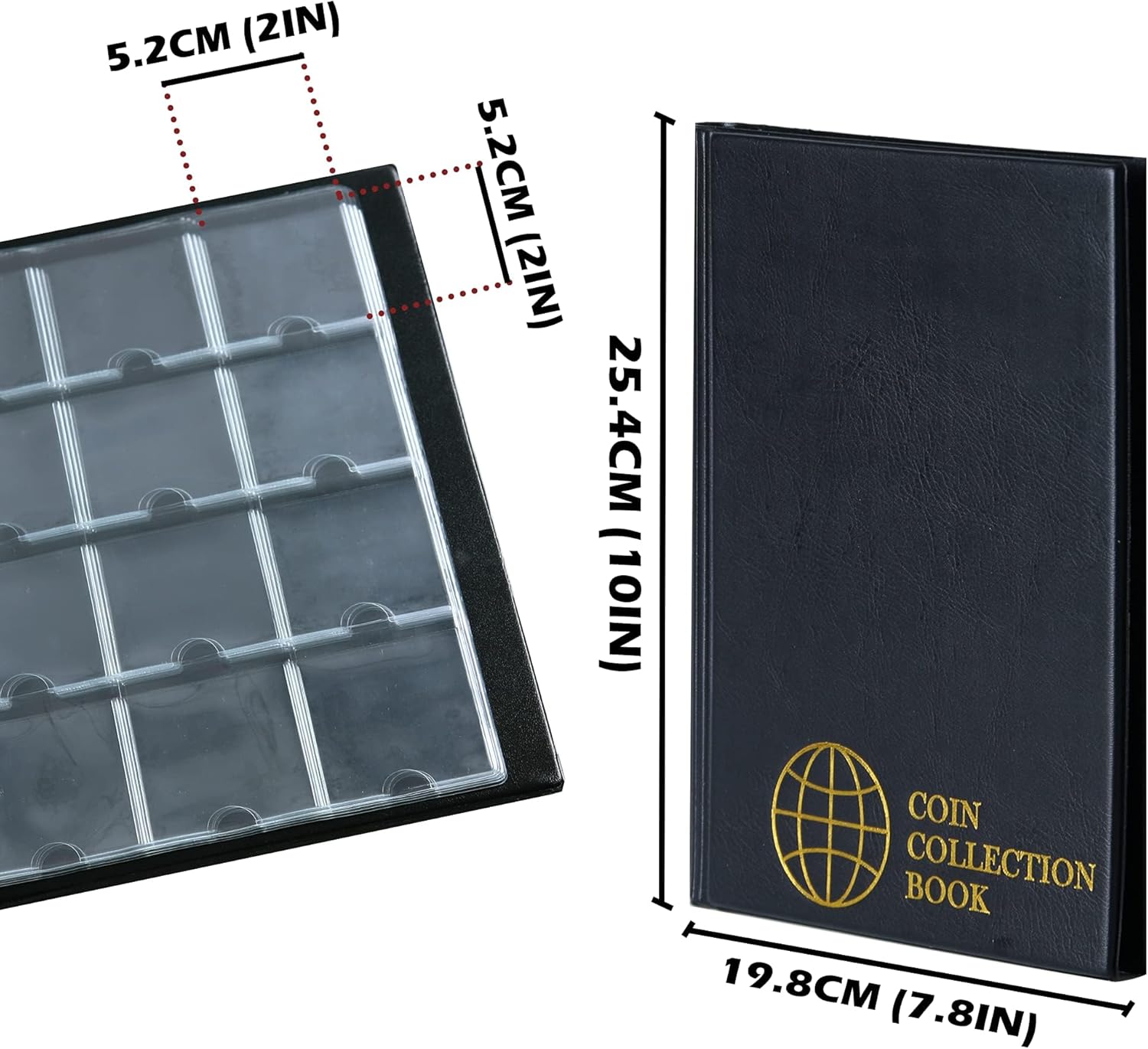 Coin Flip Holder Albums - 120 Pockets 2x2 inches Coin Storage Books for Coin Cardboard Collection Holders CS43BK