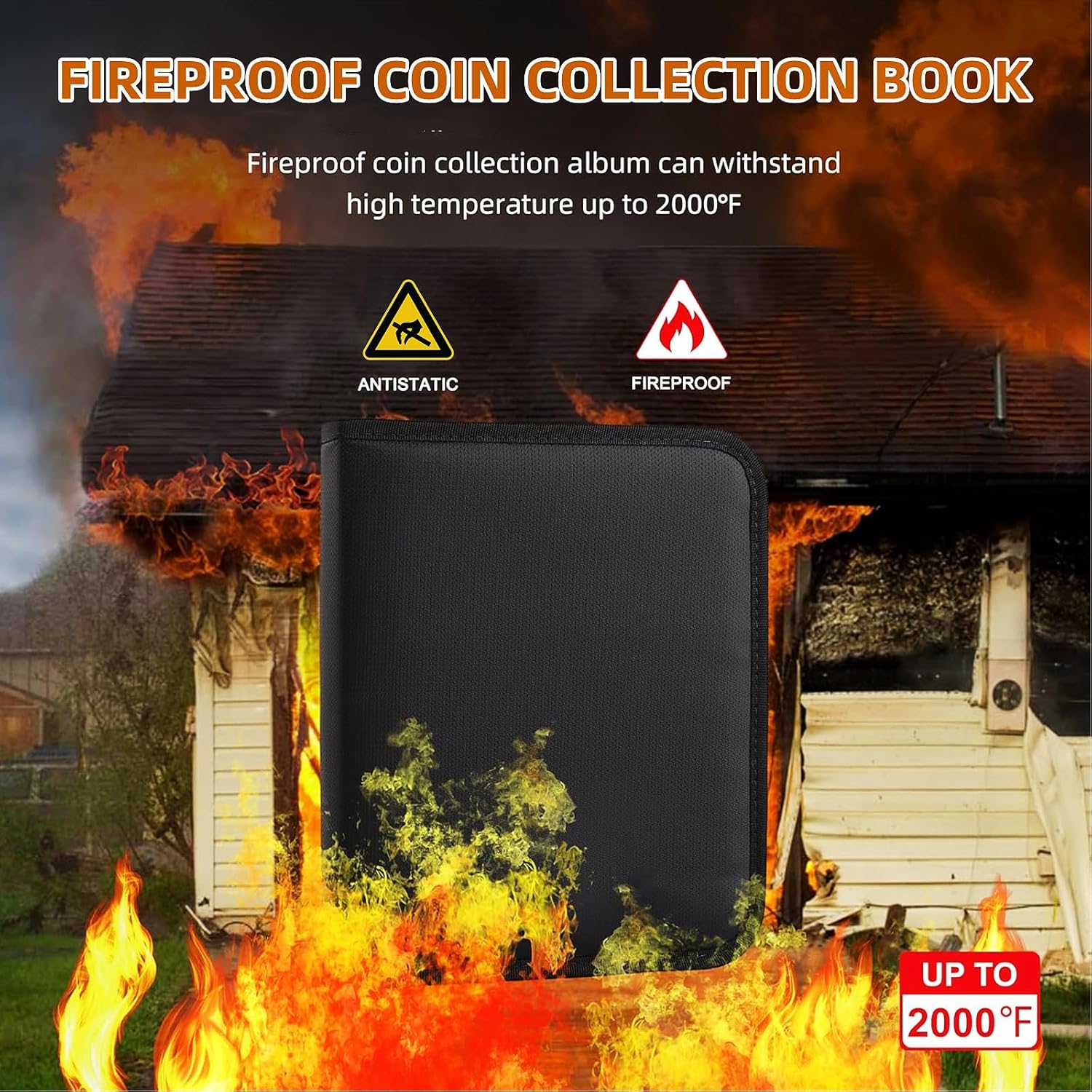 Ettonsun Fireproof Coin Collection Book Holders for Collectors, 460 Pockets Coin Organizer Sleeves Coin Album & 36 Currency Sleeves Album Money Holder Coin Storage Case for Coin Collection Supplies