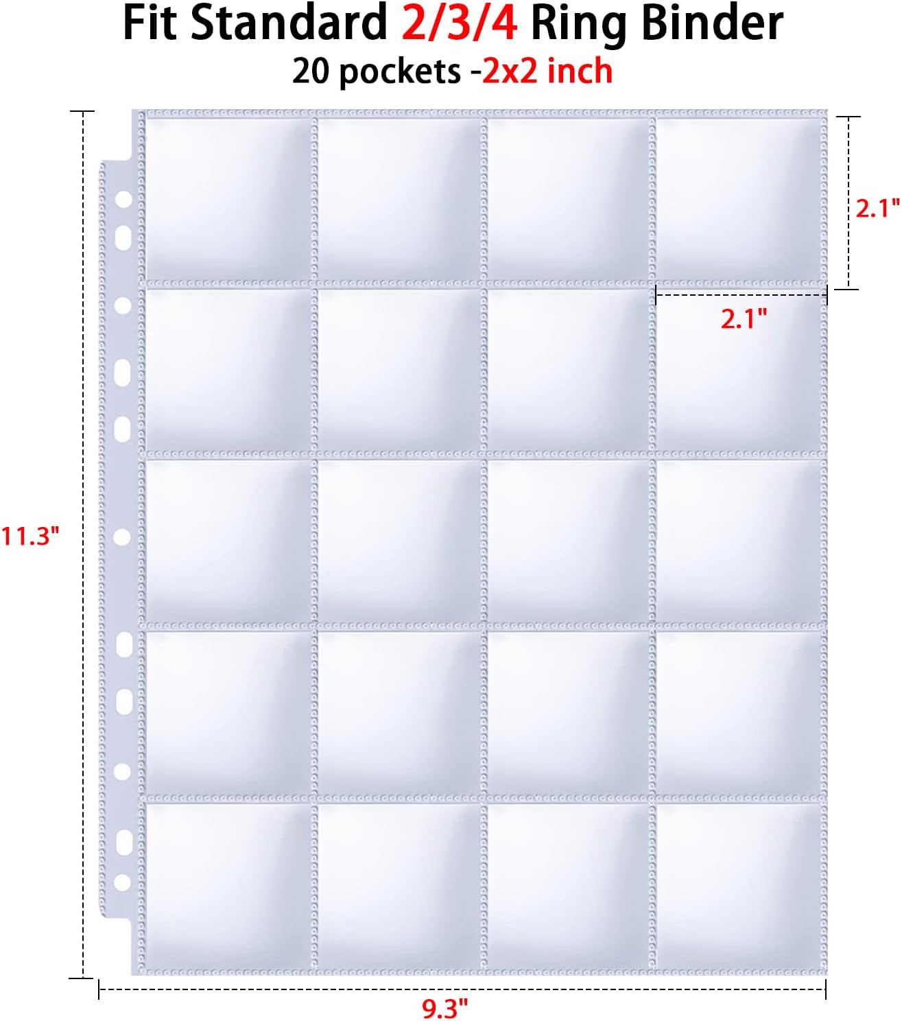 30 Pack 600 Pockets 2x2u201D Coin Flip Sleeves, Heavy Duty Stamp Collection Pages for 3 Ring Binder, 20 Pocket Photo Slide Flips Organizer Sheet, Top Loading Clear Cardboard Coin Holder Sleeves
