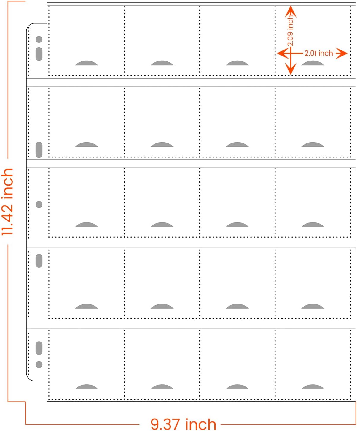 50-Sheets 20-Pocket Thumb-Cut Coin Pages - Coin Pocket Pages for 2 x 2 Inch Cardboard Coin Holders, Collecting Sleeves for Coin Flips, 1000 Pockets for Coin Binder, Coin Collection Storage Supplies