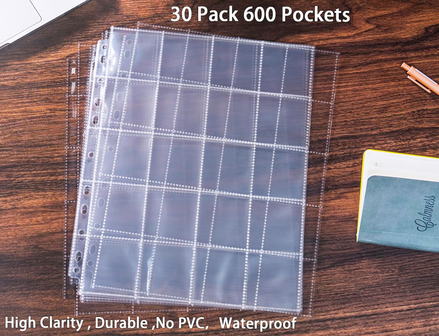 Alternative view of 30 Pack 600 Pockets 2x2u201D Coin Flip Sleeves, Heavy Duty Stamp Collection Pages for 3 Ring Binder, 20 Pocket Photo Slide Flips Organizer Sheet, Top Loading Clear Cardboard Coin Holder Sleeves