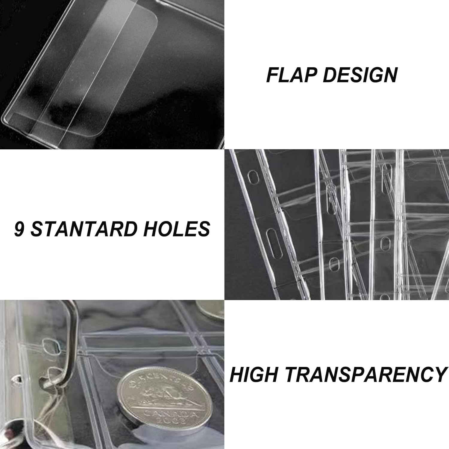 Alternative view of MUQING 840 Pockets Coin Pages, 20 Sheets Pocket Inserts Collecting Sleeves for Coin, Coin Collection Storage Supplies, Coin Collection Pocket Pages for Penny, Nickel, Dime, Cent, Quarter (42 Pockets)