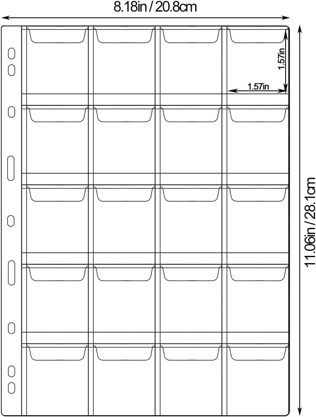 Alternative view of 20-Pocket Coin Pages for Collectors, Standard 9-Hole Coin Collection Pages fit Most Binder, Coin Collecting Supplies, Coin Sleeves for Coin, Stamp, Badges etc (20 Pocket - 5 Sheets)