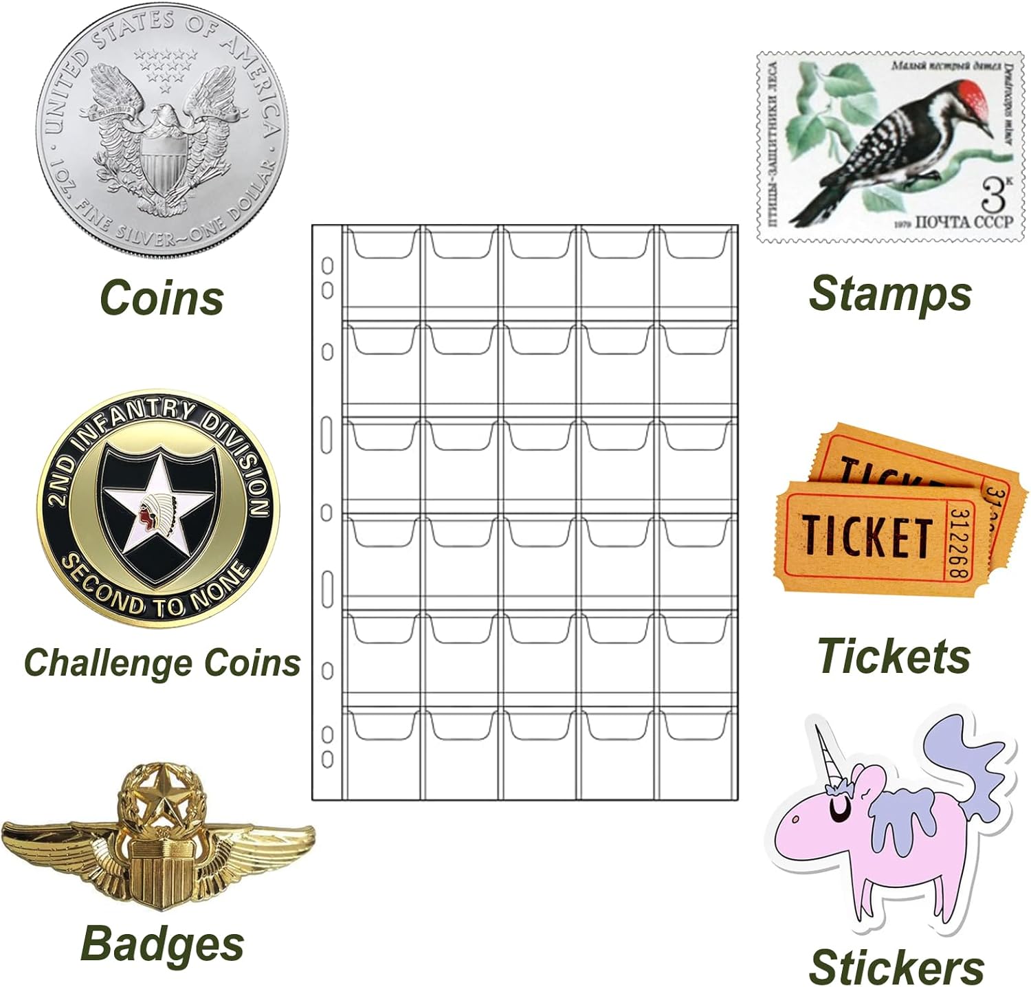 Alternative view of MUQING 600 Pockets Coin Sleeves, 20 Sheets Coin Pages, Coin Collecting Supplies with Standard 9 Holes, Coin Sheets Plastic for Binder(30 Pocket)