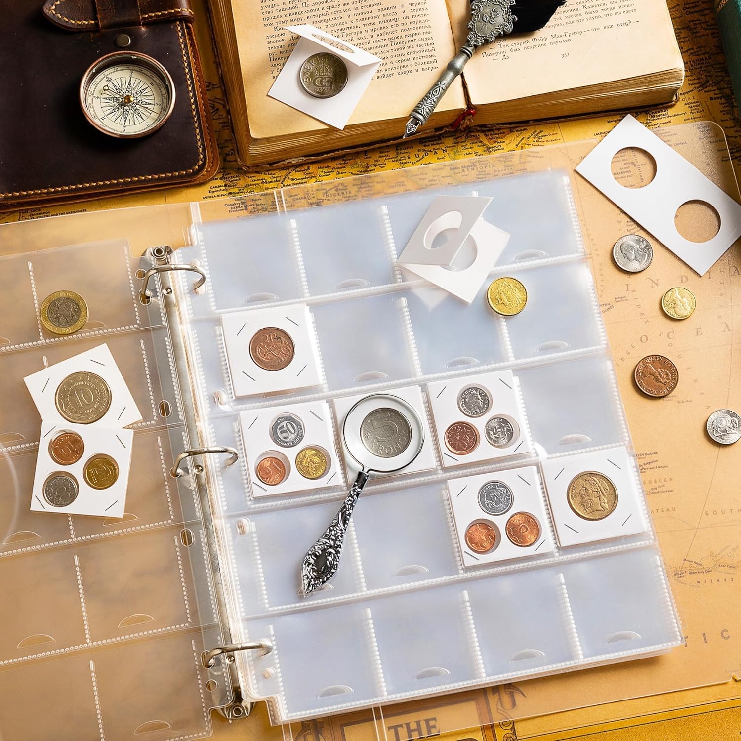 30 Sheets Uncle Paul Coin Binder Sheets for 2" x 2" Coin Flips - 600 Pockets 7 Holes Coin Pages Holders for Cardboard Compatible with Coin Collecting Binder of 3-Ring,4-Ring CS5430