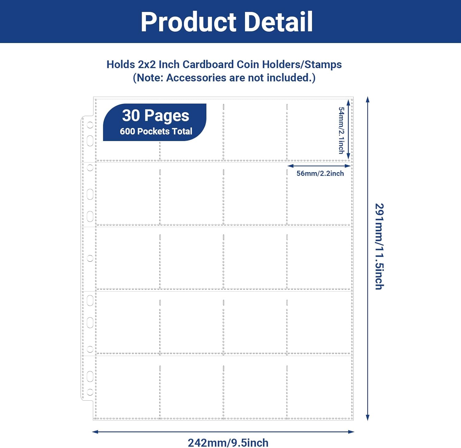 Alternative view of ENPOINT 600 Pockets Acid Free Coin Sleeves, Non Stick and Non Glare, Fit for Coin Flips 2x2 inch, 3 Ring Binder Sleeves Clear Plastic Stamp Collecting Supplies, 30 Pack