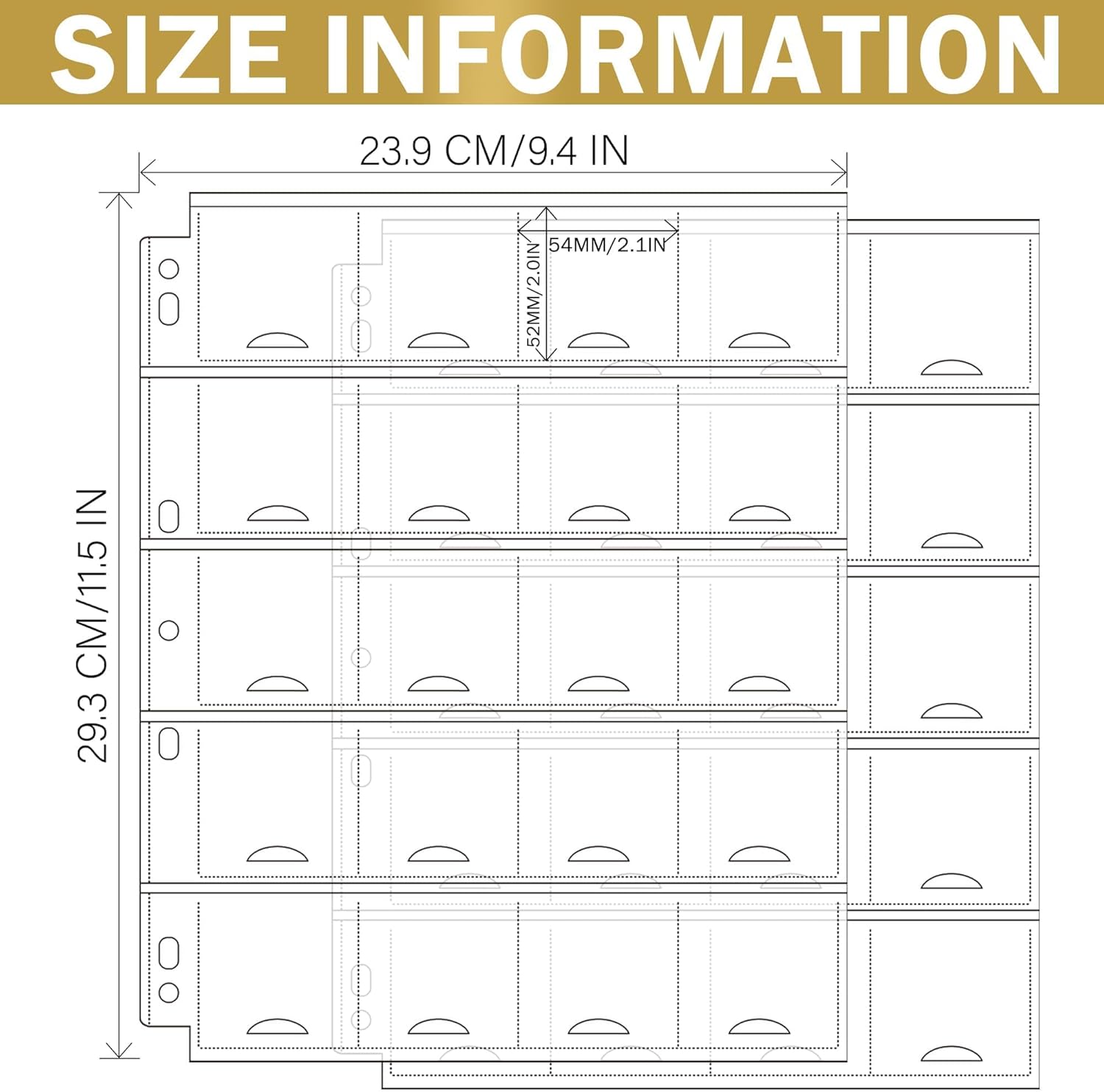Alternative view of 30 Sheets Uncle Paul Coin Binder Sheets for 2" x 2" Coin Flips - 600 Pockets 7 Holes Coin Pages Holders for Cardboard Compatible with Coin Collecting Binder of 3-Ring,4-Ring CS5430