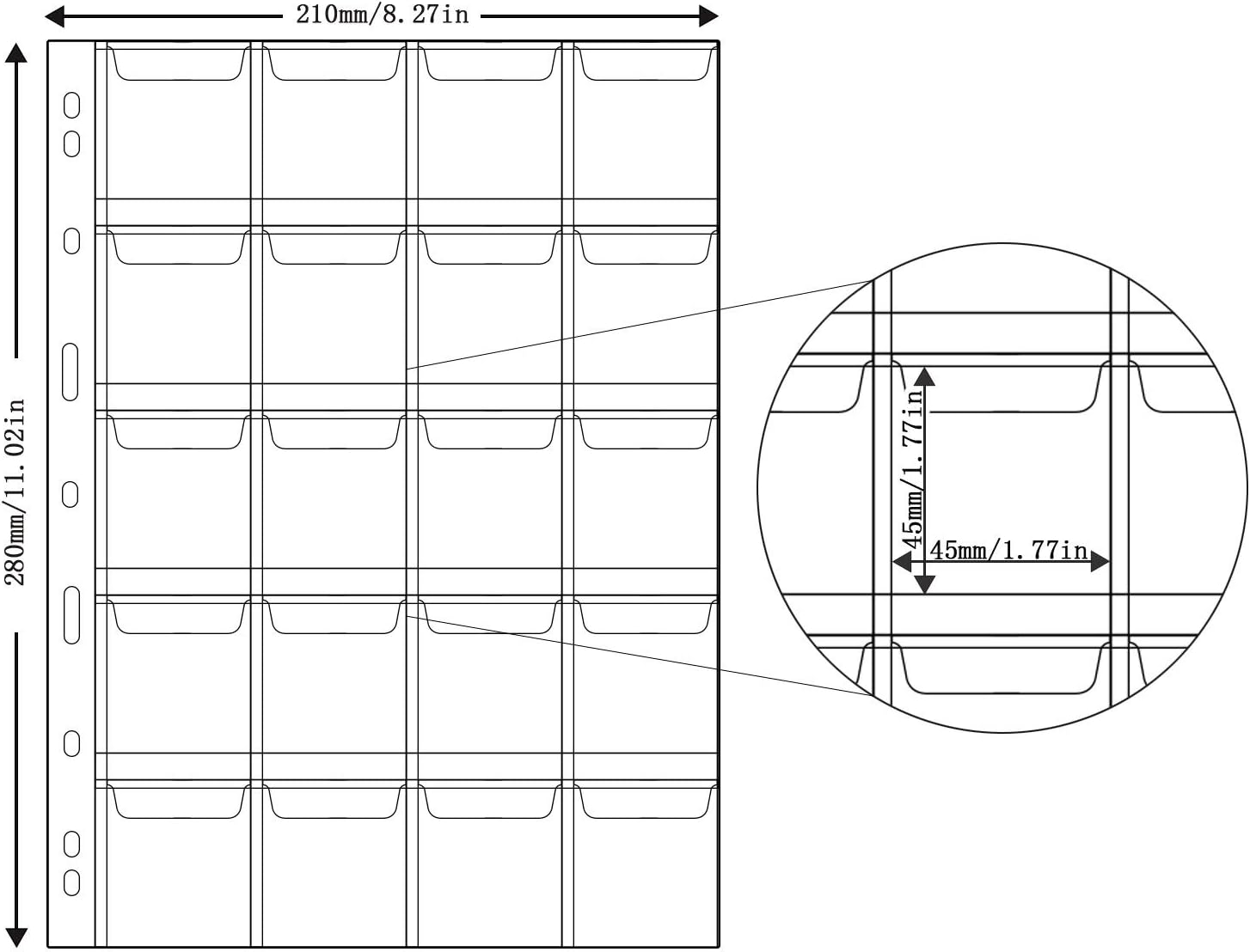 Coin Collecting Pages 5 Sheets 20 Pockets Standard 9Hole Coin Pocket Inserts Collecting Sleeves for Coins Uncle Paul CS03520