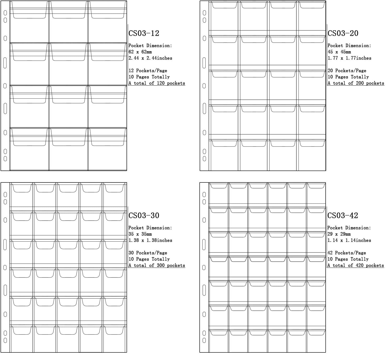 Alternative view of Coin Collecting Pages 5 Sheets 20 Pockets Standard 9Hole Coin Pocket Inserts Collecting Sleeves for Coins Uncle Paul CS03520