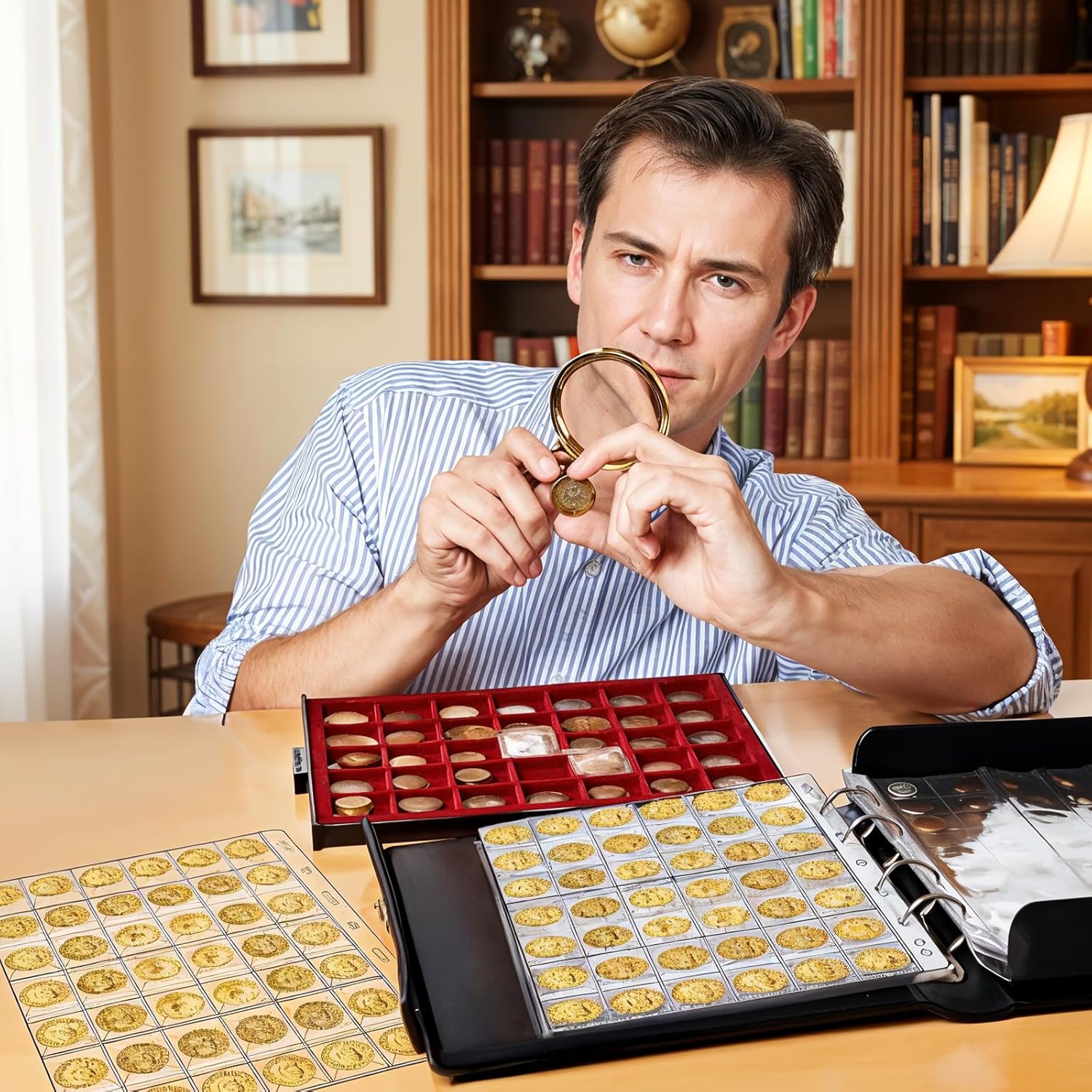 Coin Pocket Pages - Standard 9-Hole Coin Pocket Inserts Collecting Sleeves for Coins 10 Sheets CS03 Series (42 Pocket(28mm X 33mm Each Pocket), 10 Sheets)