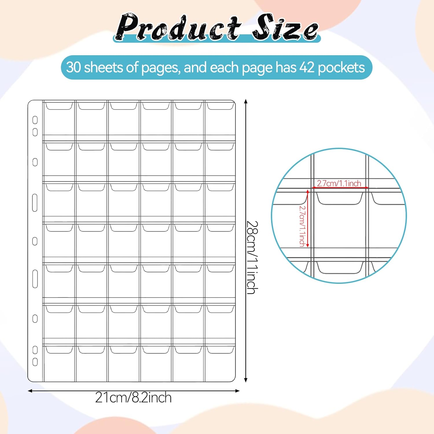 Alternative view of Coin Pocket Pages - Standard 9-Hole Coin Pocket Inserts Collecting Sleeves for Coins 10 Sheets CS03 Series (42 Pocket(28mm X 33mm Each Pocket), 10 Sheets)