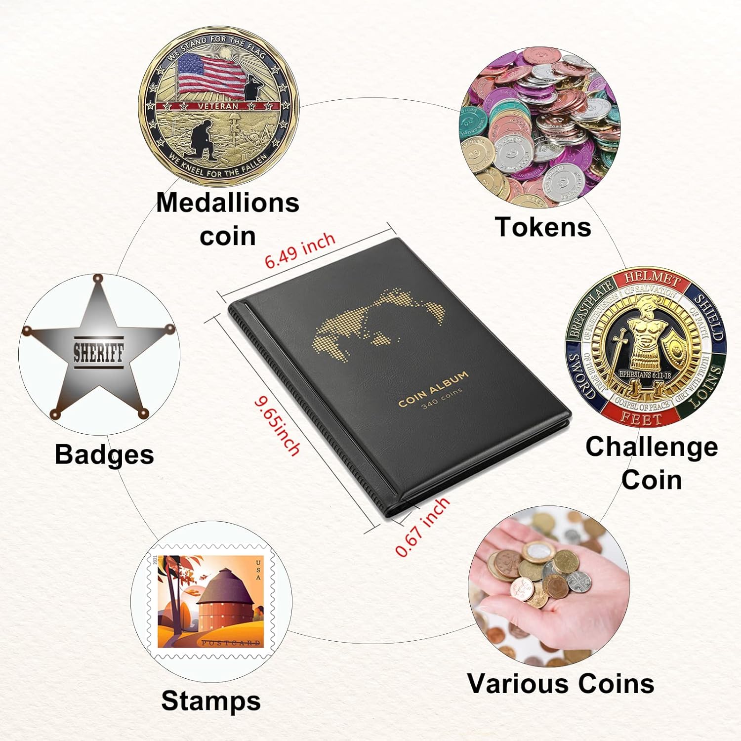 Alternative view of Coin Album for Collectors,340 Pockets Coin Collection Book Holder Display Storage Case,Collecting Sleeves Organizer Supplies for Coins,Pennies,Quarters,Badges,Stamp