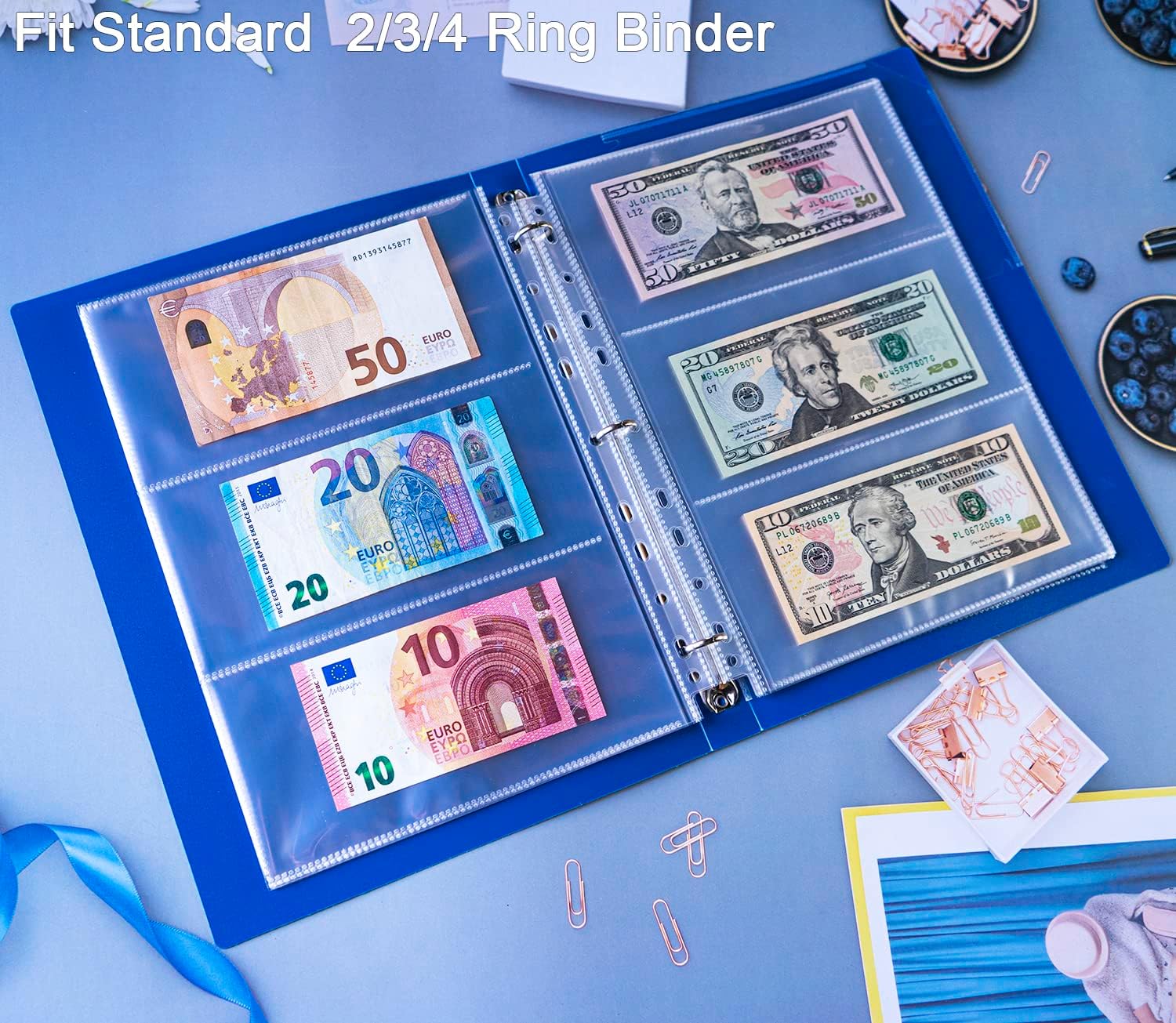 30 Pack 180 Pockets 11 Hole Currency Collection Sleeves, Cash Collecting Album Refill Page, Double Side 3 Pockets Currency Sheets for Collecting Dollar Bills, Paper Money, Foreign Currency and Coupons