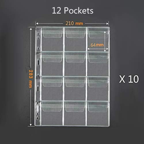 12 Pocket Coin Pages, 10 Sheets Plastic Coin Holders Stamp Collector Supplies for Coin Stamp Currency Collection