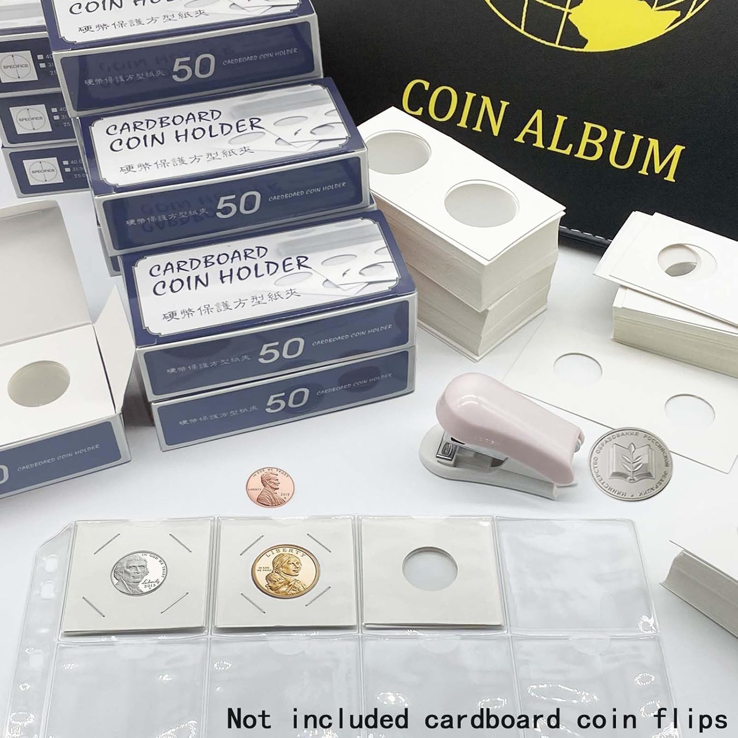 15 Sheets 300 Pockets Coin Pocket Pages for 2" x 2" Cardboard Coin Flips, Standard 9-Hole for Coins Coin Binder Collection Supplies Pages