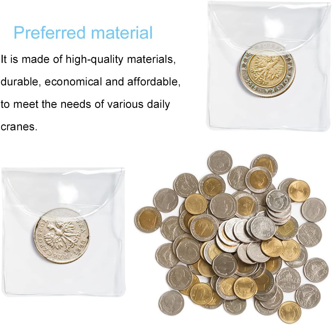 Alternative view of 2.5x2.5 Inch 50PCS Coin Protector Sleeves Single Pocket Flips for Collectible Coins Jewelry Storage Clear Plastic Small Item Organizer Sleeves for Collectors Supplies