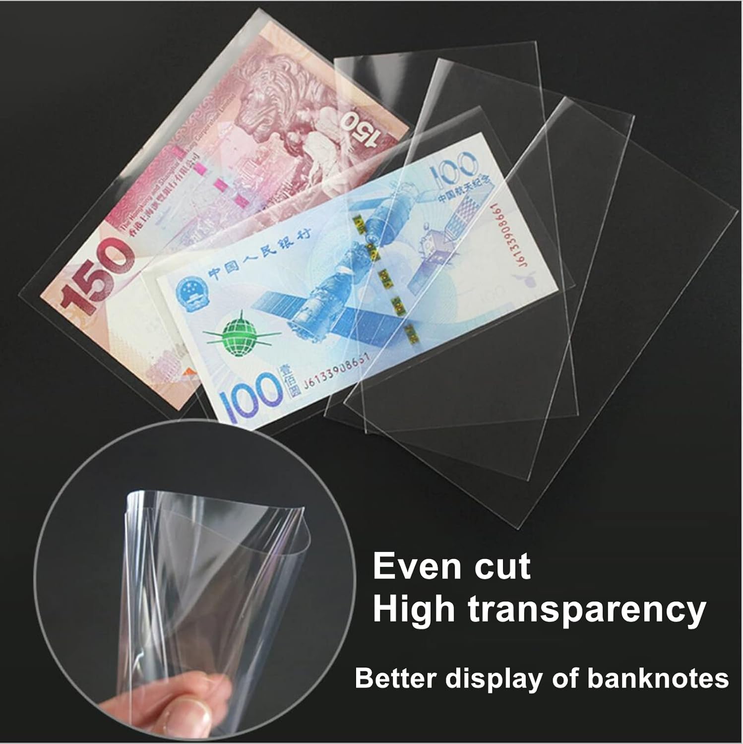 Alternative view of Dollar Bill Holder with Storage Case, MUDOR PP Material 100 Pieces Clear Paper Money Currency Collection Sleeves Protector Bag, Banknotes Protector Slab Holder
