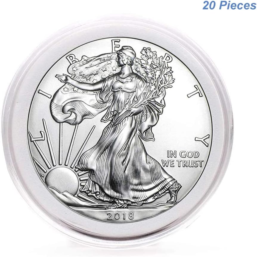 20pcs Clear Plastic Coin Capsules, Coin Collection Case of 5 Size with Adjustable Gasket for Coin Collection American Silver Eagle Liberty Coin &JFK Half Dollar & Bitcoin (19/21/25/30/40mm)-20pcs