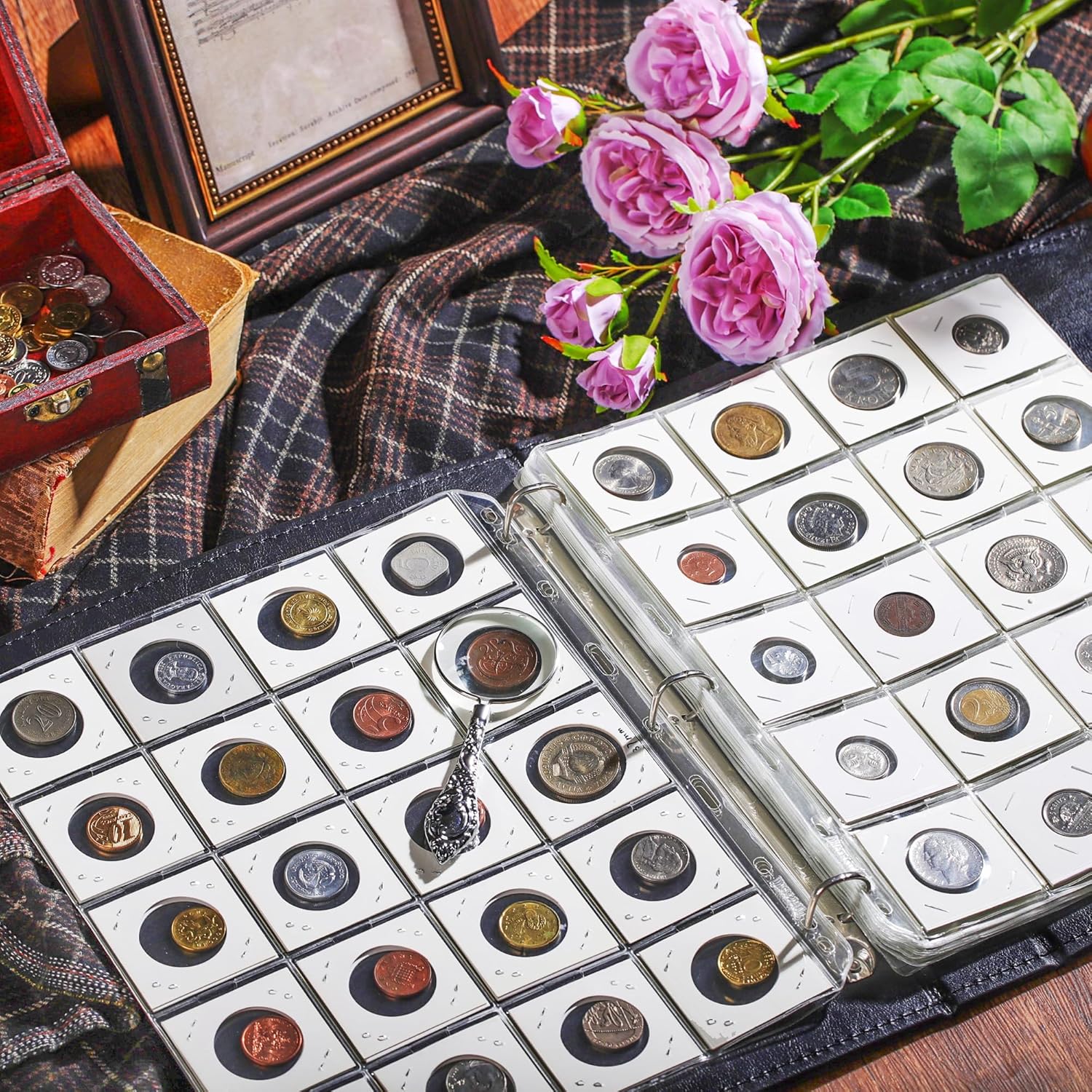 15 Sheets Coin Pocket Pages - 5x5cm(2"x2") 20 Pockets Standard 9-Hole Coin Binder Inserts Sleeves Coin Collection Pocket Pages