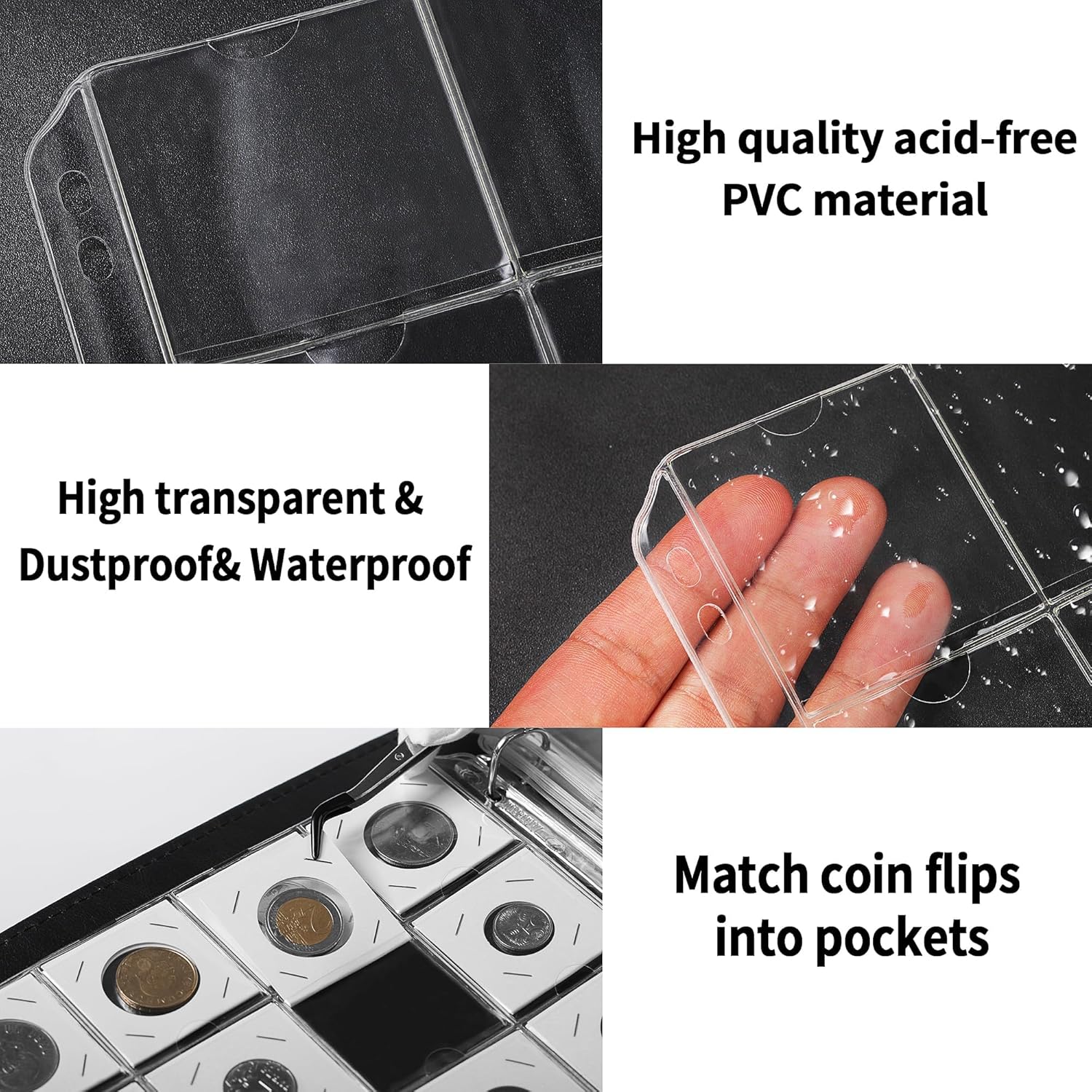 15 Sheets Coin Pocket Pages - 5x5cm(2"x2") 20 Pockets Standard 9-Hole Coin Binder Inserts Sleeves Coin Collection Pocket Pages - Image 3