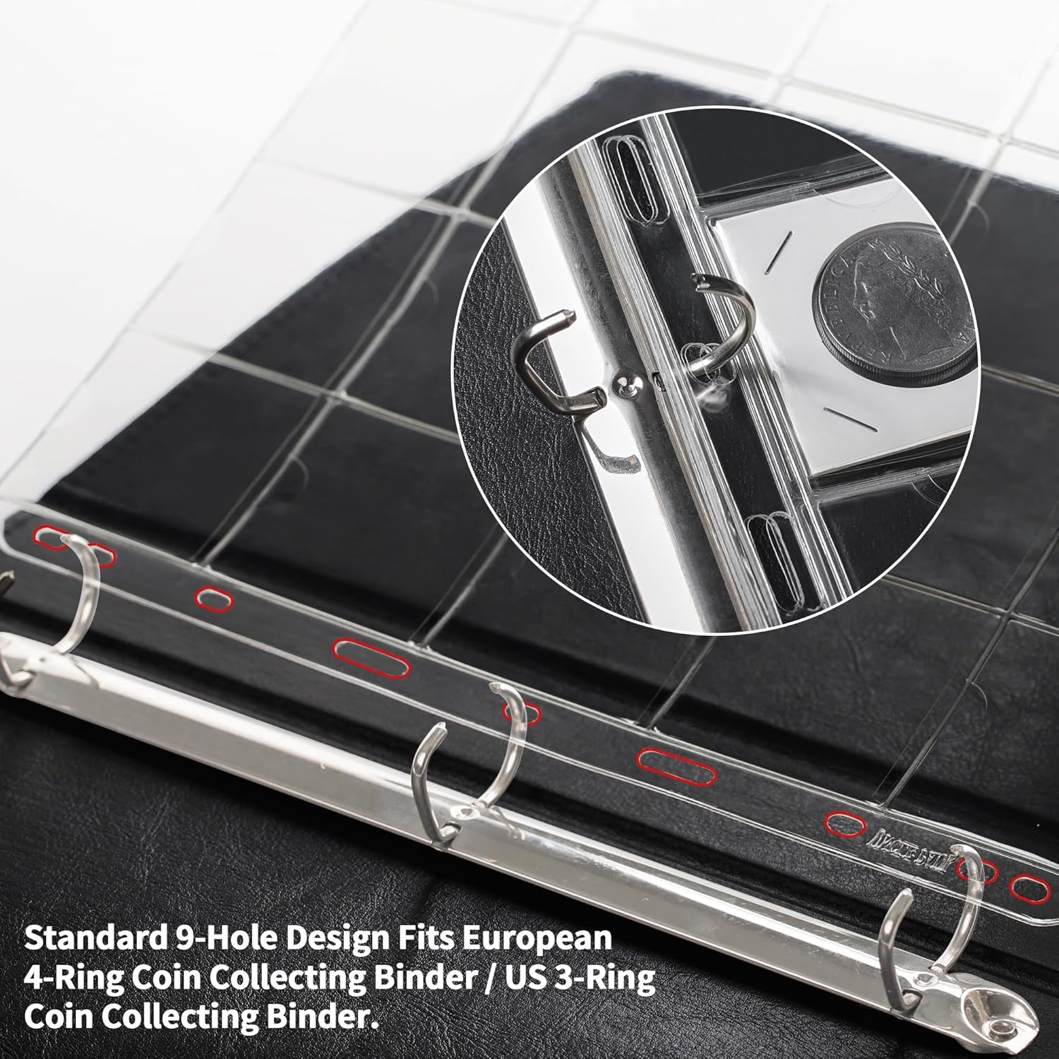 15 Sheets Coin Pocket Pages - 5x5cm(2"x2") 20 Pockets Standard 9-Hole Coin Binder Inserts Sleeves Coin Collection Pocket Pages - Image 4