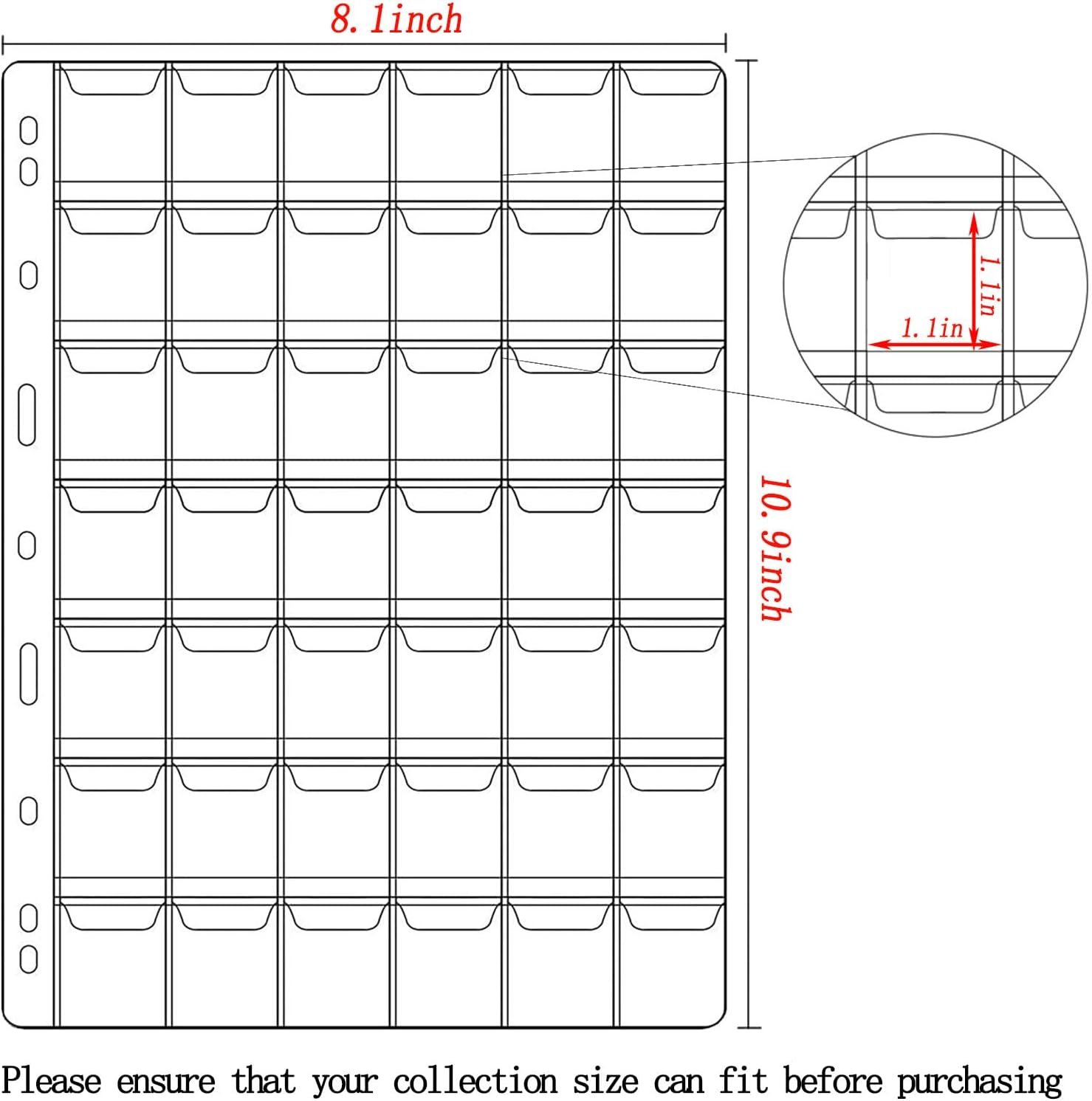 Alternative view of 882 Pockets Coin Collection Pages, 21 Sheets Coin Collection Supplies Pages with Standard 9 Hole Coin Binder Sleeves for Penny, Nickel, Dime, Quarter Dollar Collection (42 Pocket)