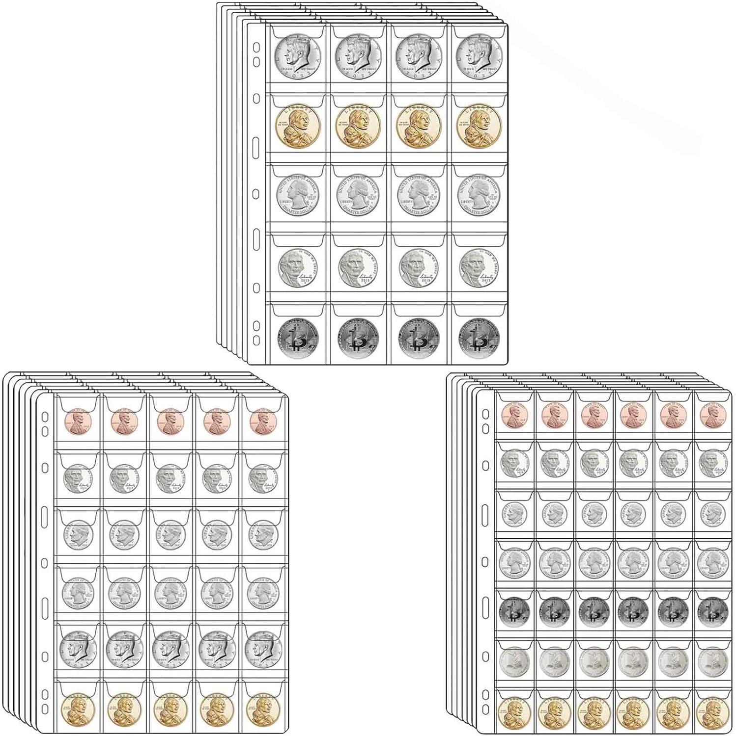 882 Pockets Coin Collection Pages, 21 Sheets Coin Collection Supplies Pages with Standard 9 Hole Coin Binder Sleeves for Penny, Nickel, Dime, Quarter Dollar Collection (42 Pocket) - Image 8