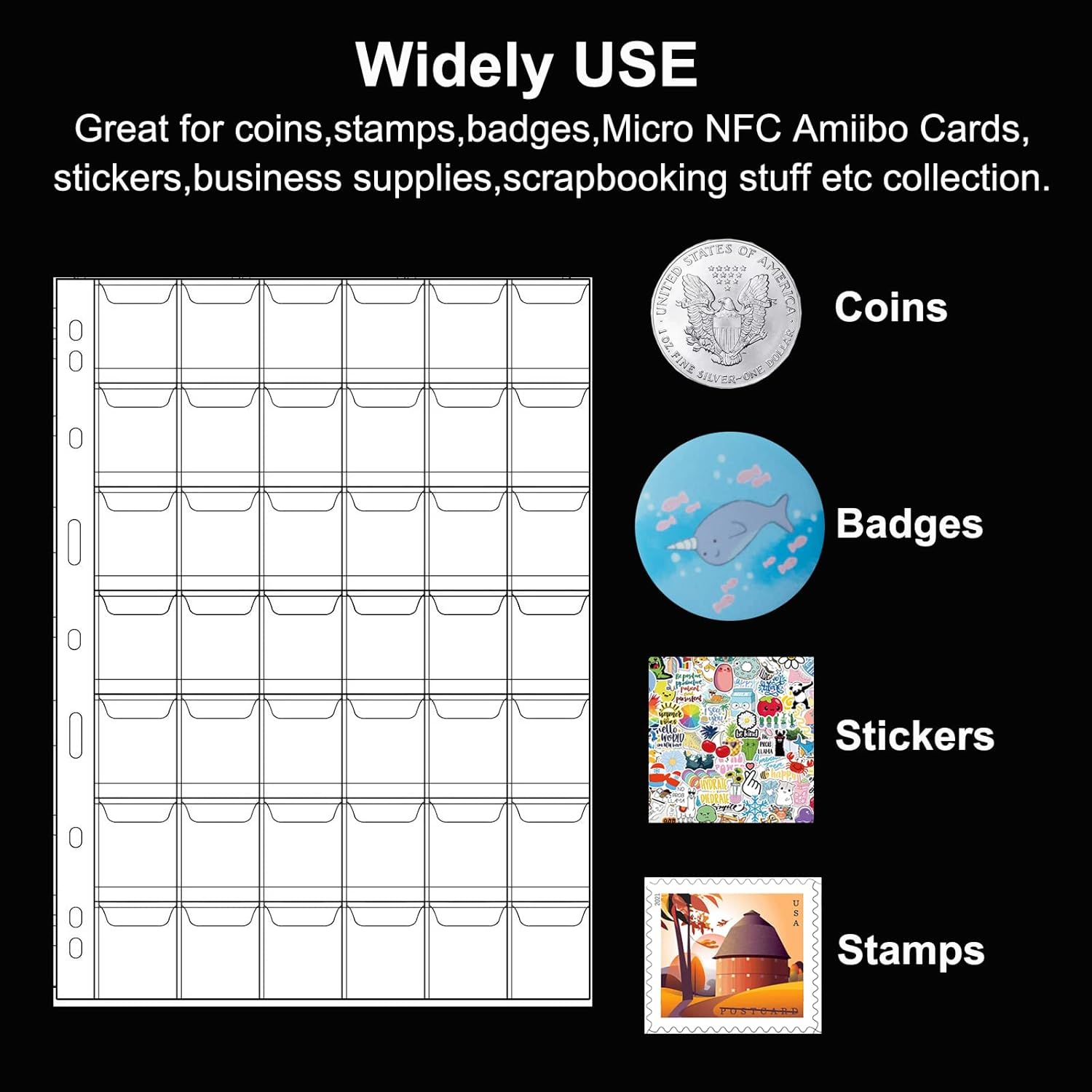 Alternative view of 10 Sheets Coin Collection Pages,Coin Binder Inserts Sleeves with 9 Hole for Coin Album,Collecting Binder Protectors for Silver Dollar Bill Quarters Penny Stamp Currency(42 Pockets)
